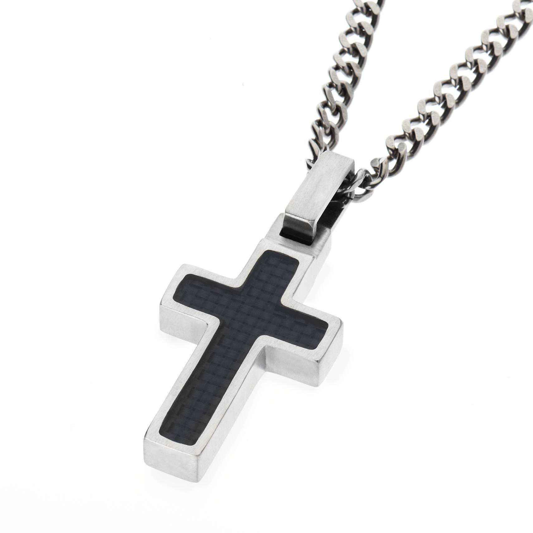 Unique GESTALT Small Titanium Cross Necklace with Black Carbon Fiber Inlay - Stylish Religious Jewelry for Men & Women - Perfect for Everyday Wear, Gifts & Special Occasions