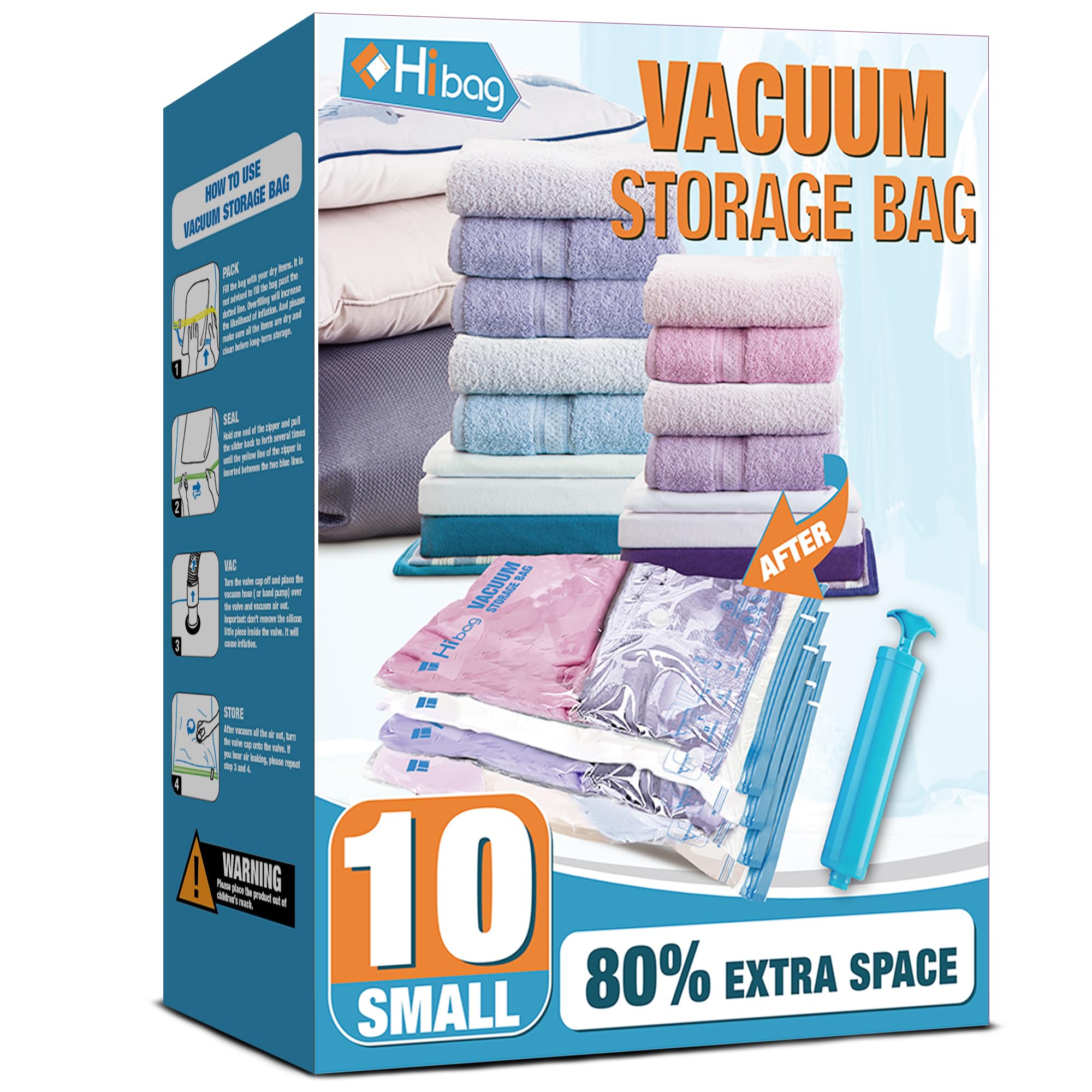 10 Small Vacuum Storage Bags for Clothes - Space Saver Vacuum Seal Bags with Hand Pump | Compact Travel & Home Organization Solution