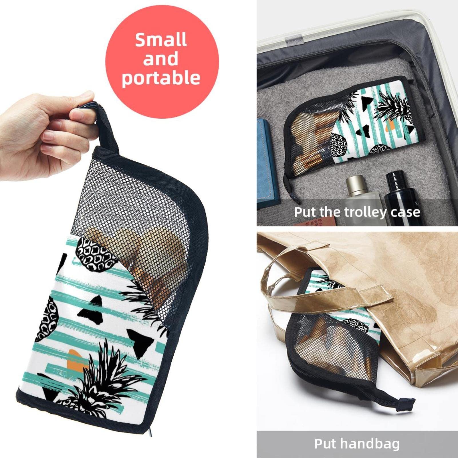 12-Piece Makeup Brush Organizer Bag with Geometric Stripe Pineapple Design - Portable Cosmetic Brush Holder Case for Travel & Home Storage
