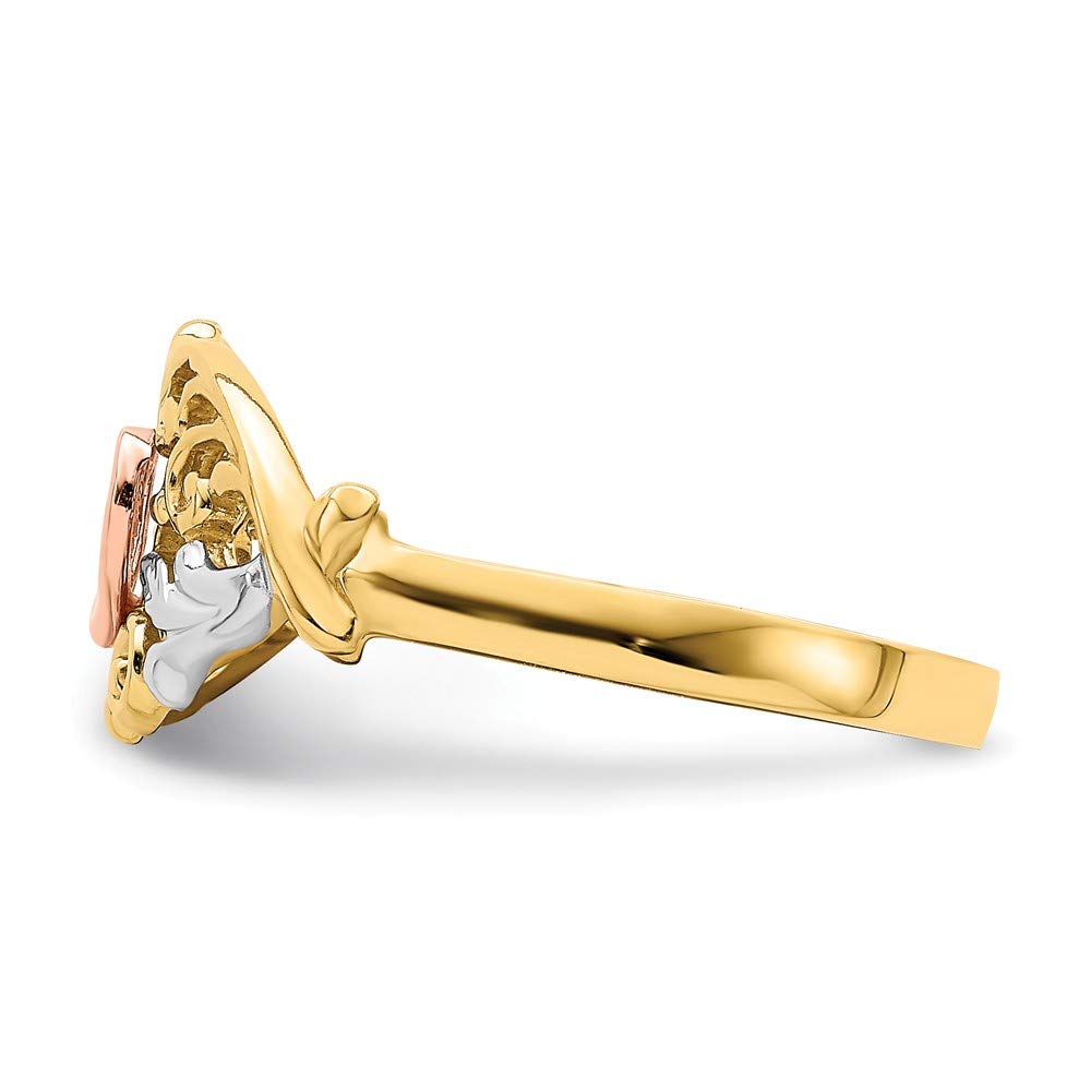 14K Solid Yellow and Rose Gold Heart Ring Band for Women - Elegant Stackable Jewelry for Valentine's Day, Anniversary Gifts, and Everyday Wear