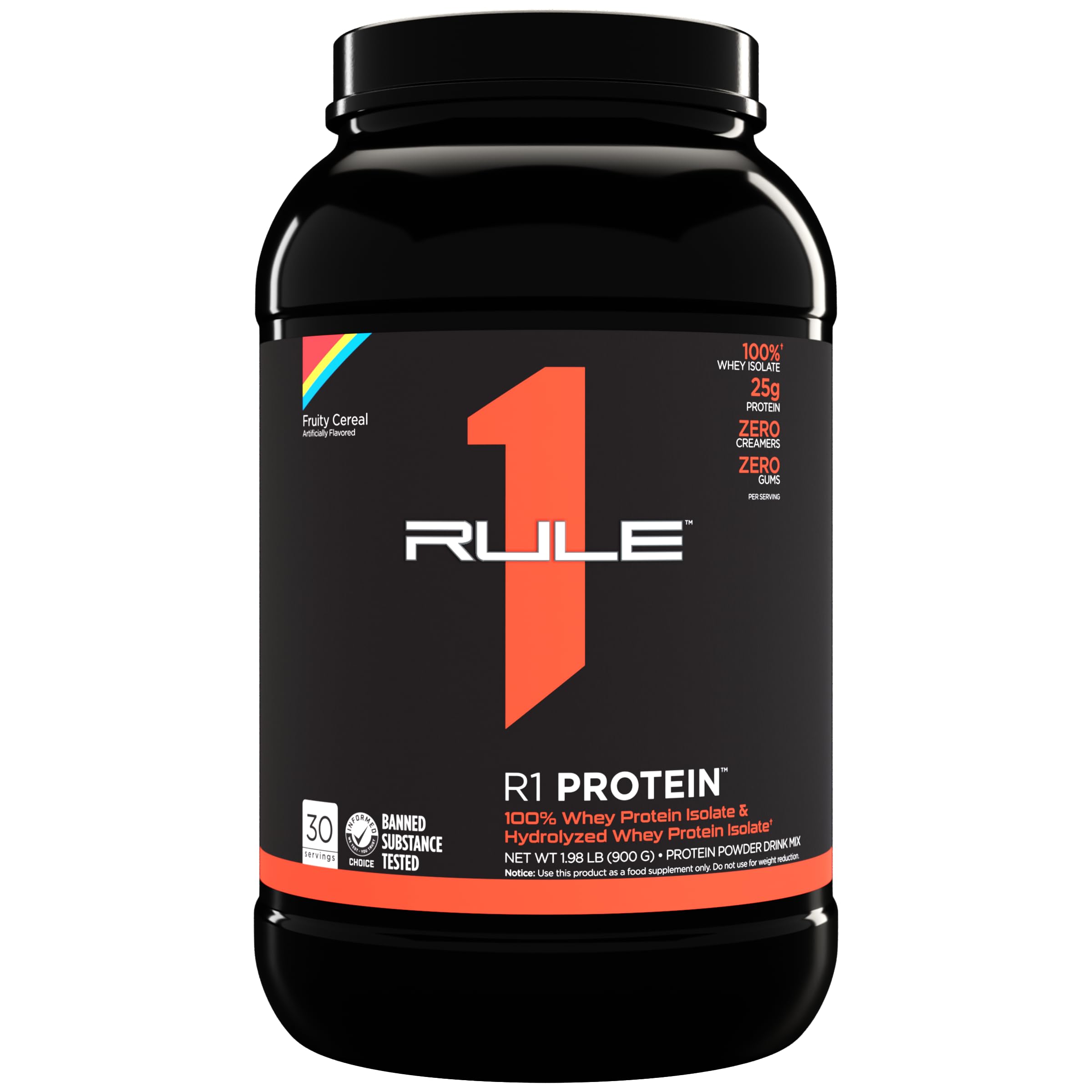 Rule One Proteins R1 Protein Powder - 25g Fast-Absorbing Whey Isolate & Hydrolysate with 6g BCAAs, Super-Pure Formula (2lb, Fruity Cereal Flavor) for Post-Workout Recovery & Muscle Growth