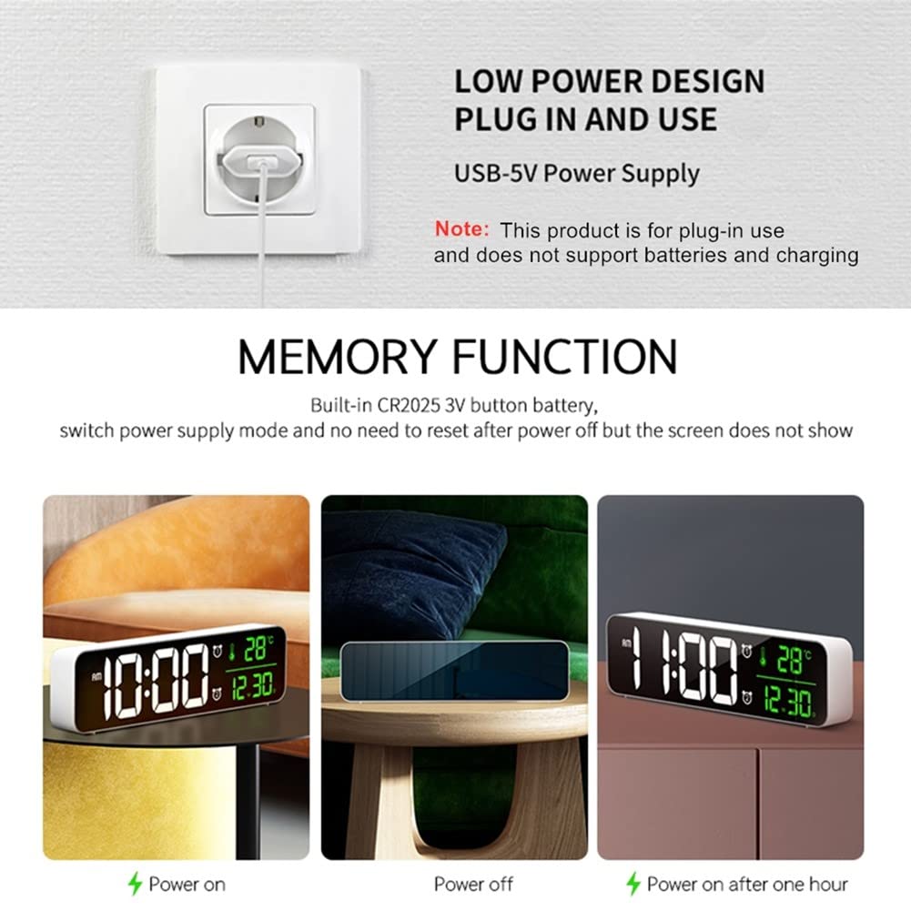 Digital Large Display Alarm Clock with LED Date & Temperature - Auto Brightness Dimmer for Bedroom, Office, Living Room Decor | Modern Smart Desk Clock Accessories (Black) - Perfect for Nightstands, Workstations & Home Décor