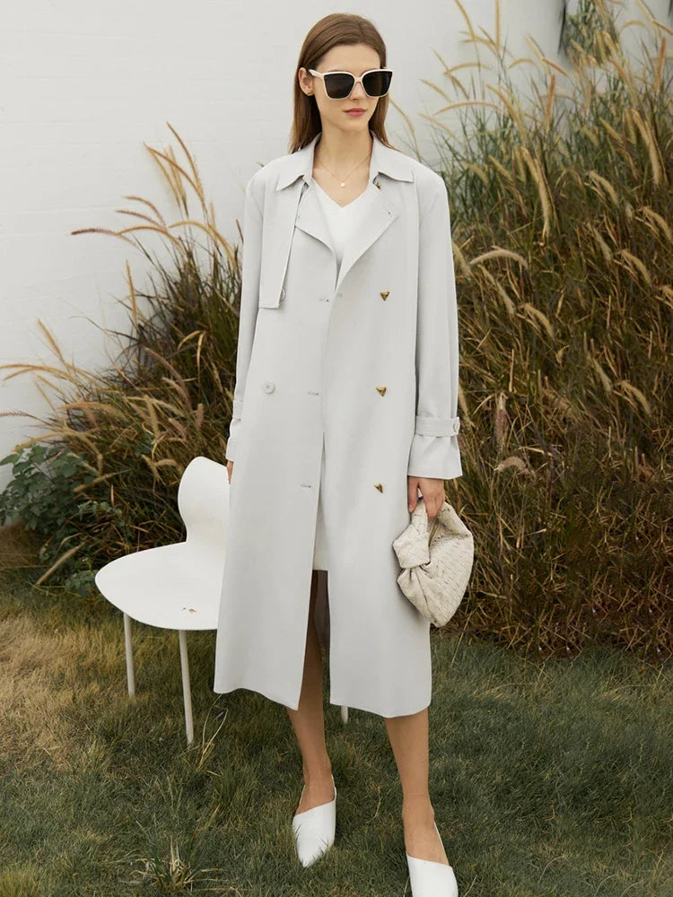 Elegant Women's Minimalist French Trench Coat - Spring Belted Jacket with Loose Fit & Solid Colors | Perfect for Commuting, Office Wear & Casual Outings