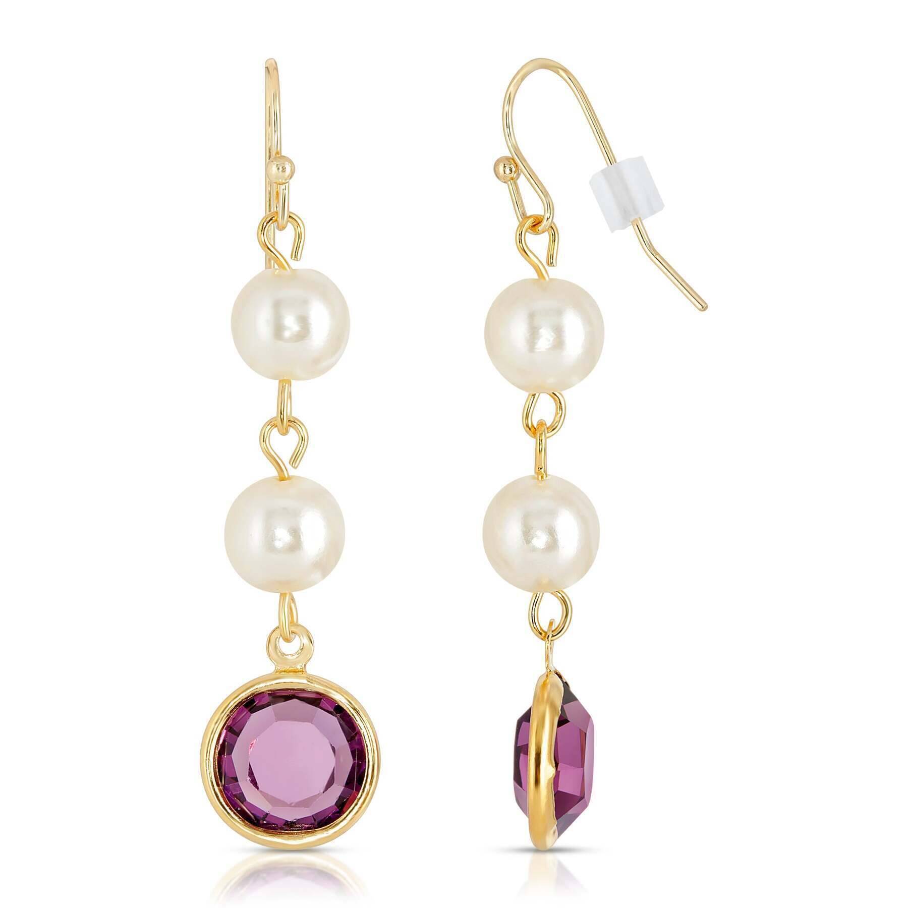 1928 Jewelry Channel Austrian Crystal & Faux Pearl Drop Earrings for Women - Elegant Dangle Earrings for Party, Wedding & Evening Wear
