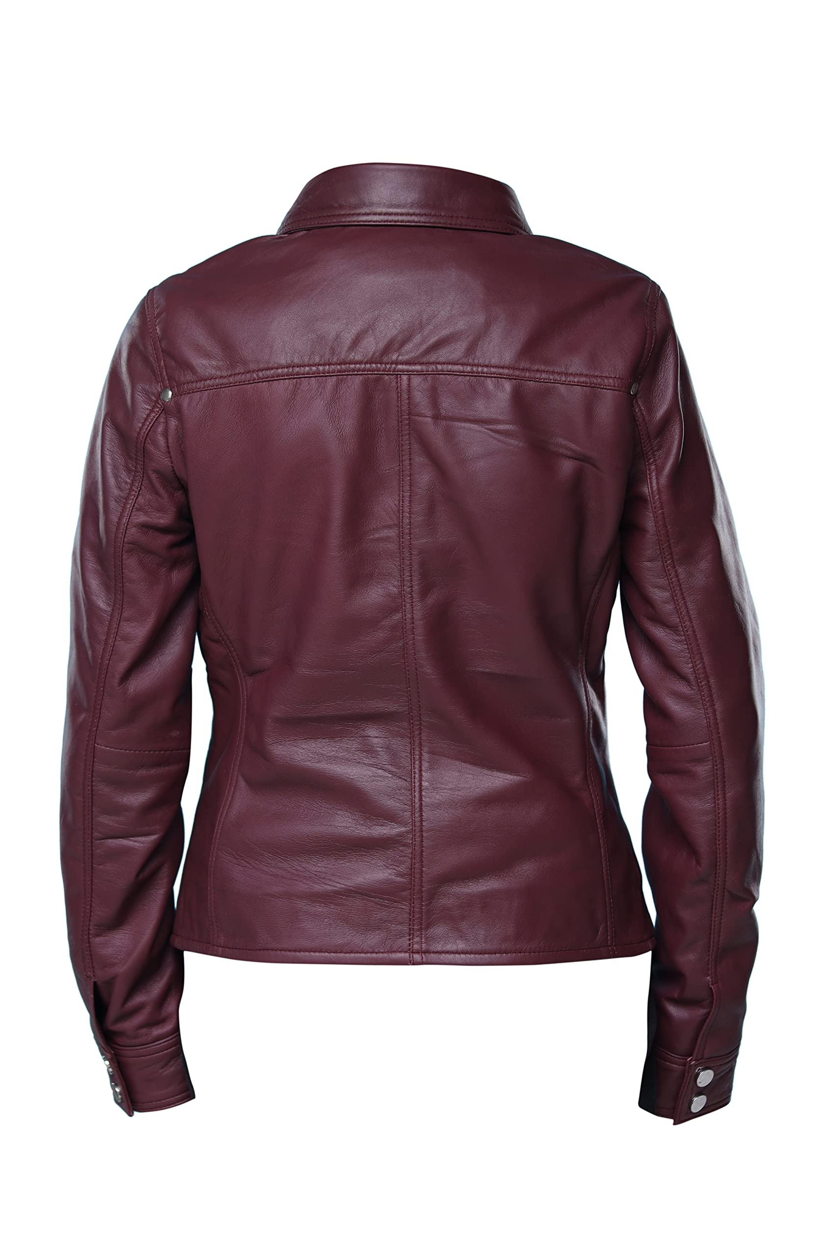 Jild Women's Button Front Lambskin Leather Jacket & Shacket - Long Sleeve Casual Shirt Jacket with Bust Pocket | Perfect for Fall Layering, Date Nights & Office Wear