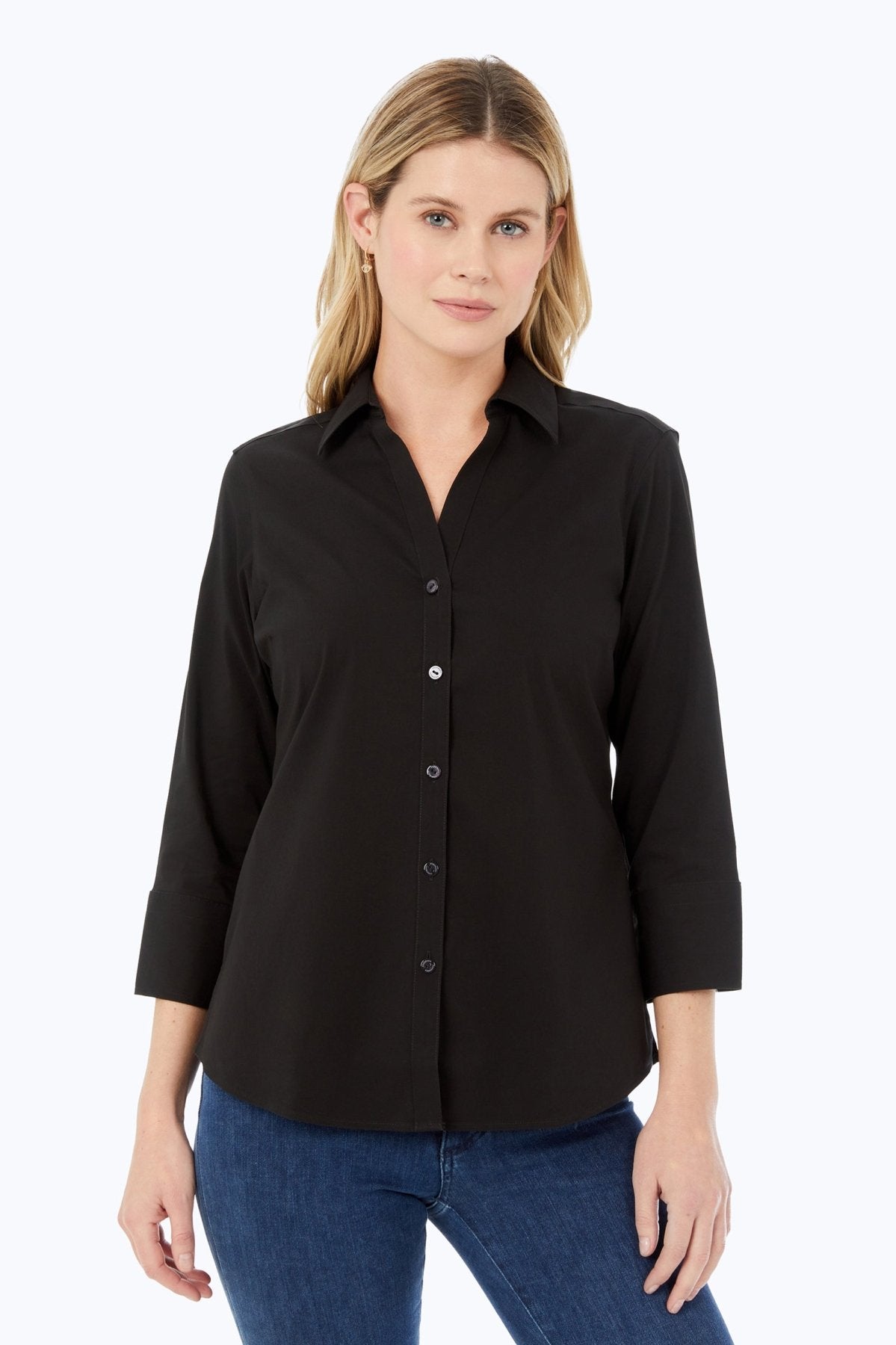 Mary No Iron Stretch 3/4 Sleeve Shirt - Wrinkle-Free Comfort Blouse for Women - Perfect for Office, Travel & Casual Wear