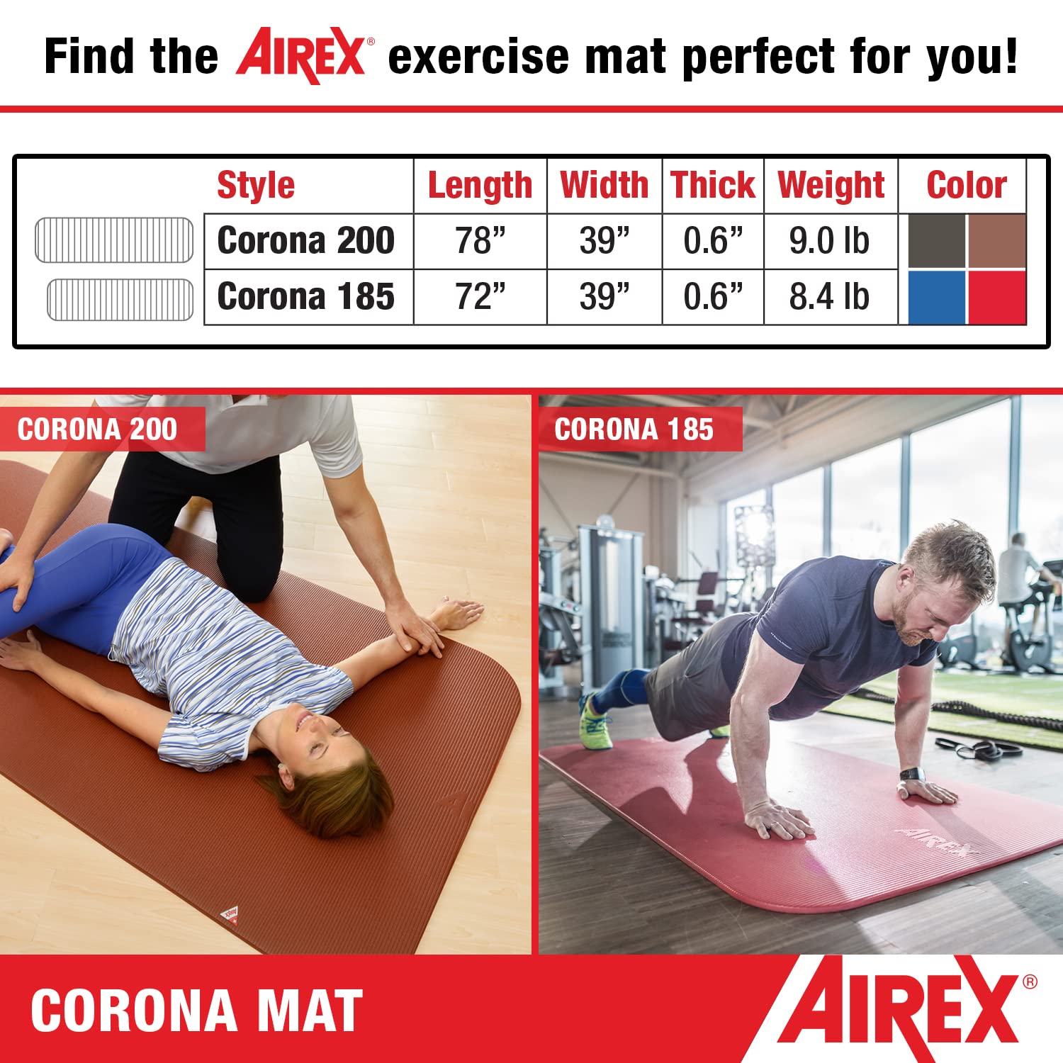 AIREX Corona Premium Exercise Mat for Yoga, Pilates, Aerobics & Physical Therapy - 72