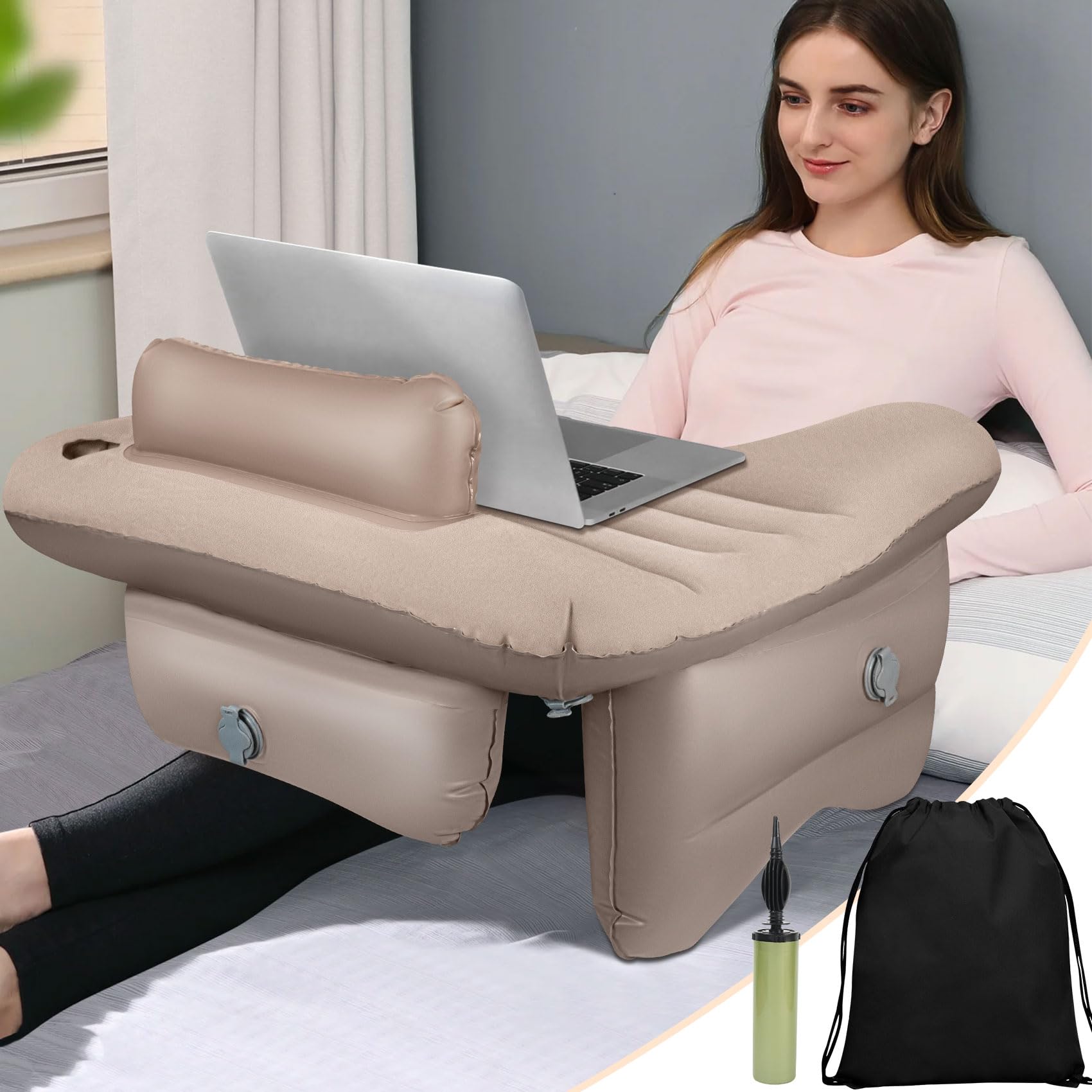 **Inflatable Reading Pillow for Lap - Portable Gaming Pillow with Cup Holder for Bed, Foldable Lap Desk Pillow for Reading & Working - Soft Laptop Pillow for Adults - Perfect for Home, Office, Travel & Relaxation**
