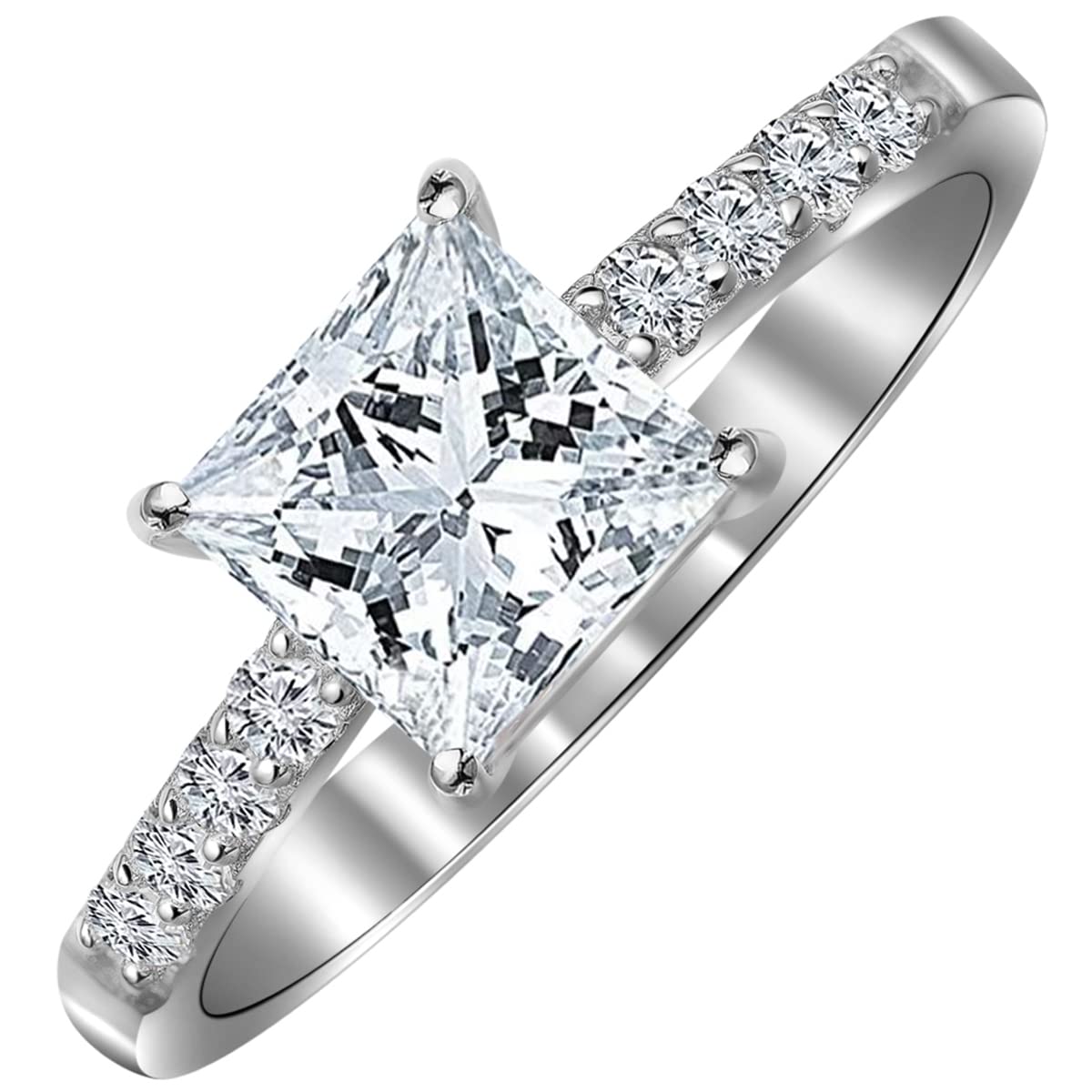 2.24 Carat (CTW) Princess Cut Moissanite Engagement Ring for Women - Platinum Plated Sterling Silver Wedding Band, Diamond Alternative Jewelry Gift for Her - Perfect for Proposals, Anniversaries & Special Occasions