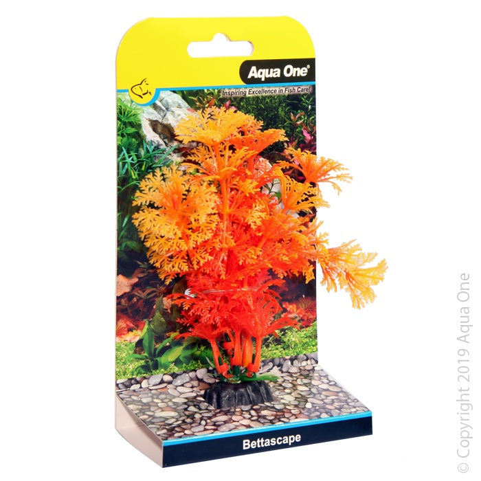 Aqua One Bettascape Betta Ambulia Orange Artificial Plant - Realistic Silk Aquarium Decor for Betta Fish Tanks, Home & Office Aquascaping
