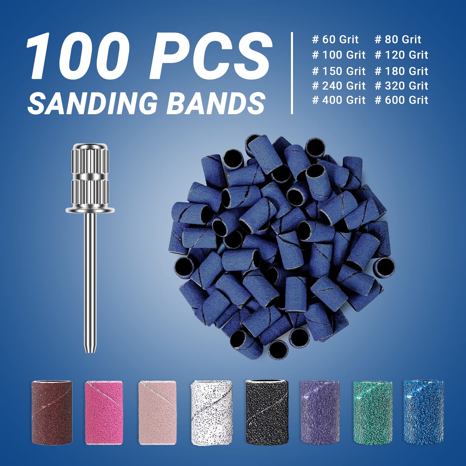 MelodySusie 100 Pcs Nail Drill Bits Sanding Bands - 180 Fine Grit Nail File Sanding Bands for Acrylic Nails, Gel Manicures & Pedicures - Perfect for Professional & At-Home Nail Care, Salon Use & DIY Nail Art