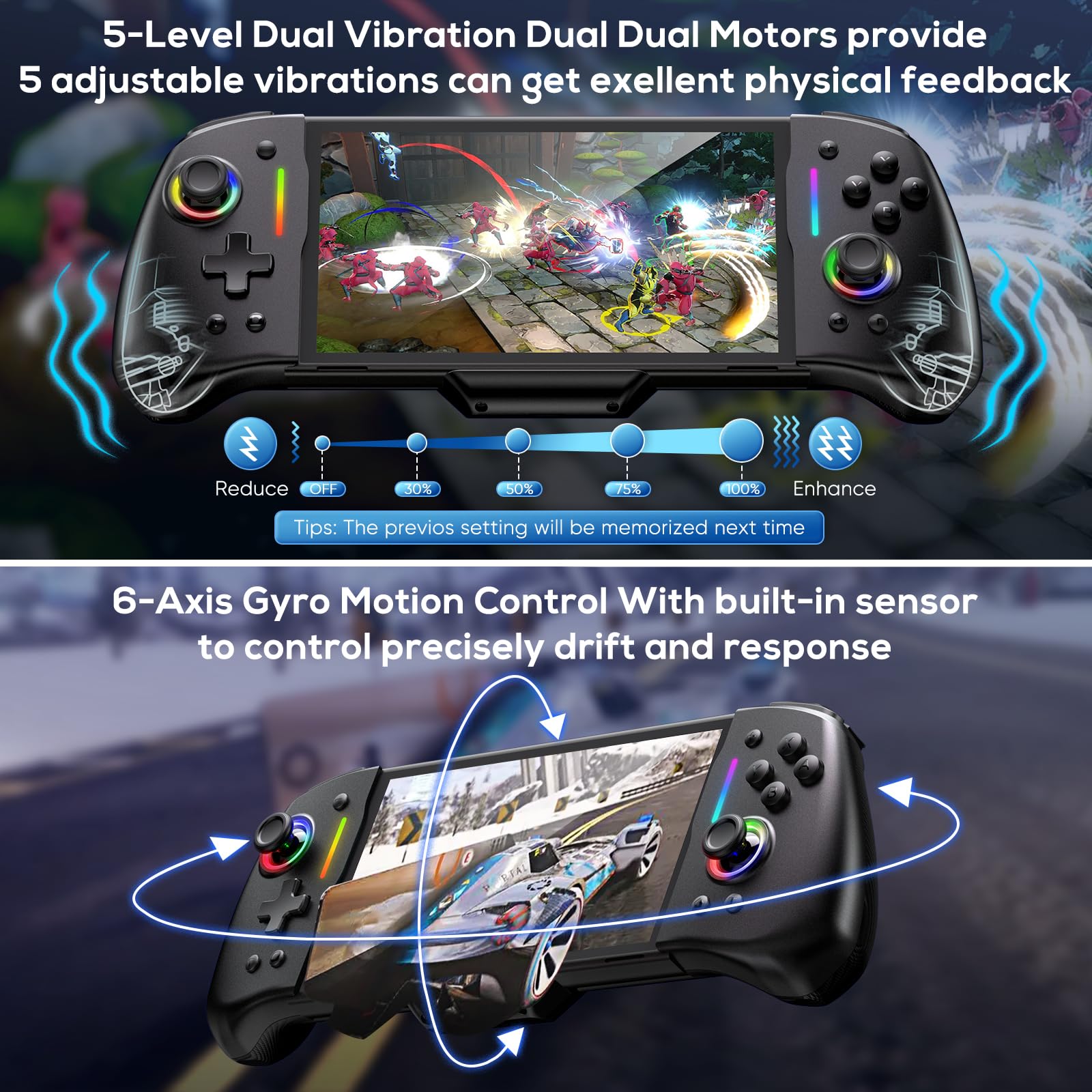 Wireless Pro Controller for Nintendo Switch/OLED - RGB Backlit Joy-Con with Adjustable Turbo, Dual Vibration Motors, Ergonomic Grip - Perfect for Gaming at Home or On-the-Go