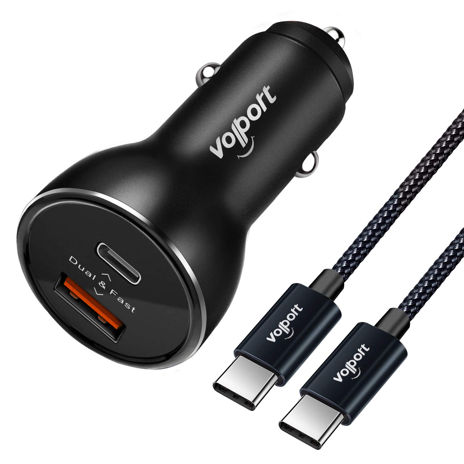 VOLPORT 39W USB C Car Charger with PD & QC 3.0 - Fast Charging for iPhone 14/13/12/11 Pro Max, Samsung & Google - Includes 3.3ft Type C Cable - Perfect for Road Trips & Long Drives