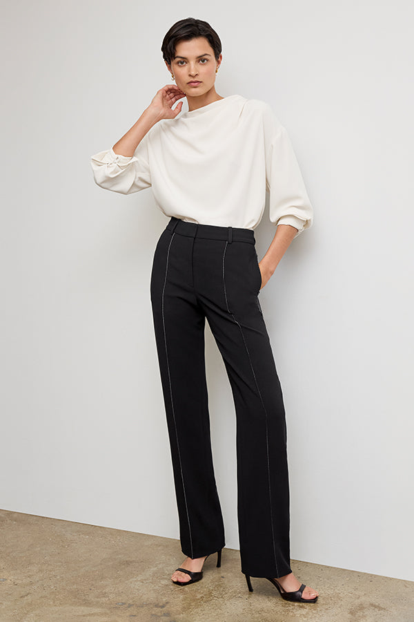 Lowen Jetset Pant - Everyday Stretch Crepe Pants with Topstitch Detail in Black | Comfortable Work Pants & Travel Pants for Women