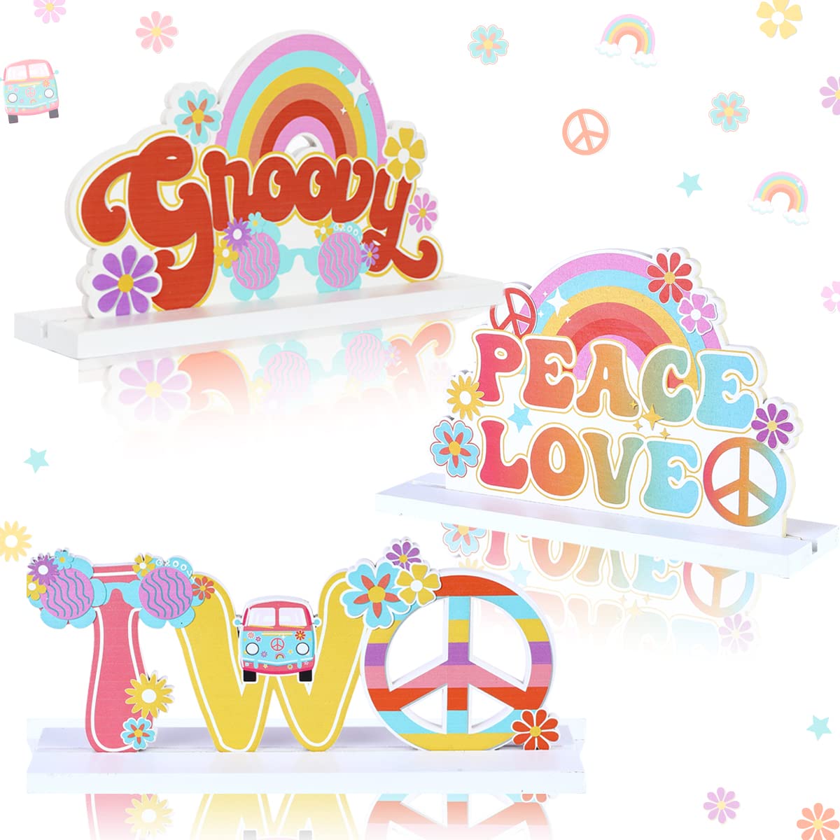 Bohemian Rainbow Wooden Letter Sign - 2-Piece Party Decor Set for Girls Birthday, Baby Shower & Nursery Room Decor (3PCS)