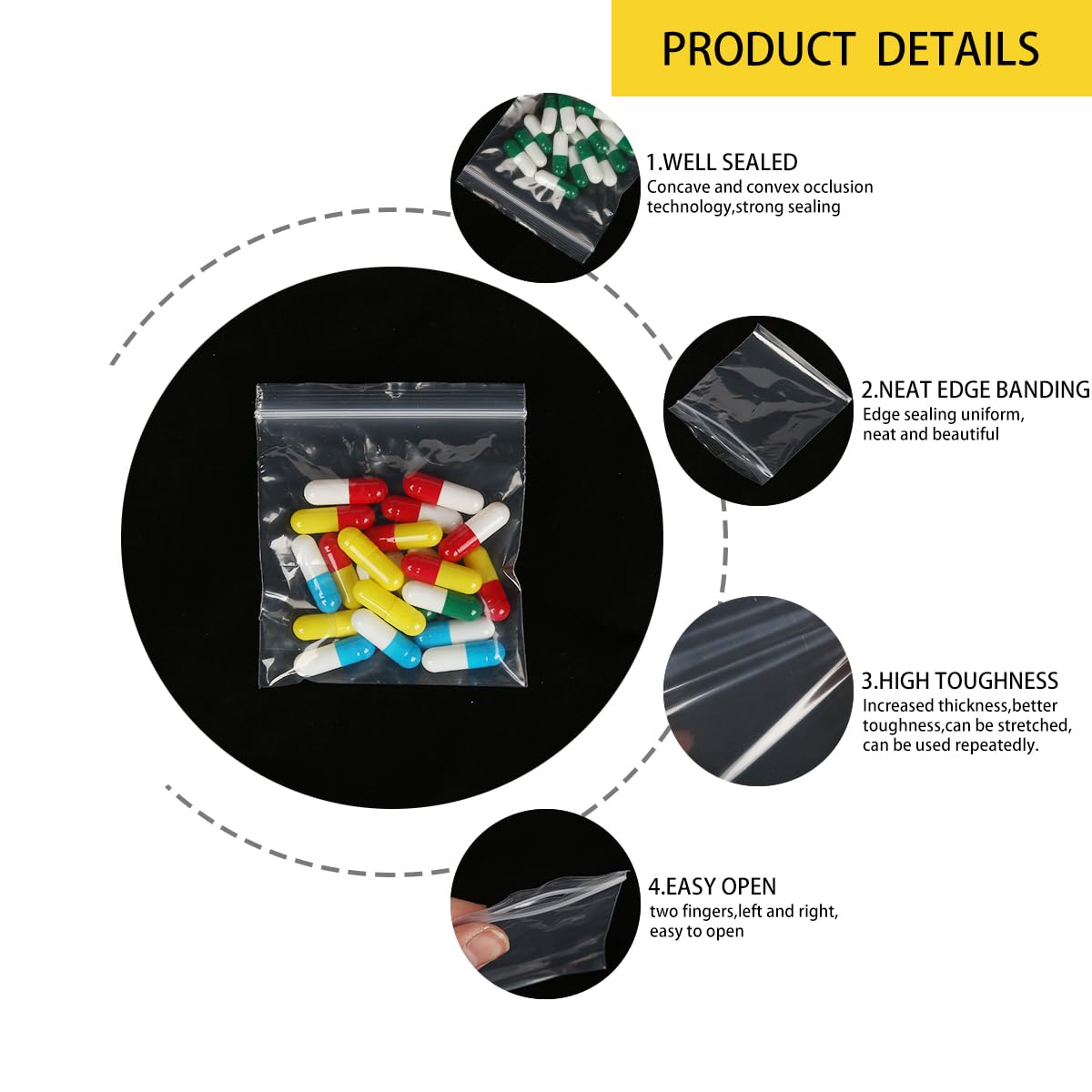 400 PCS Small Plastic Bags - 4 Sizes Clear Reclosable Jewelry Bags, Resealable Ziplock Poly Bags for Pills, Beads, Screws & Packaging | Perfect for Organizing Crafts, DIY Projects & Small Parts Storage