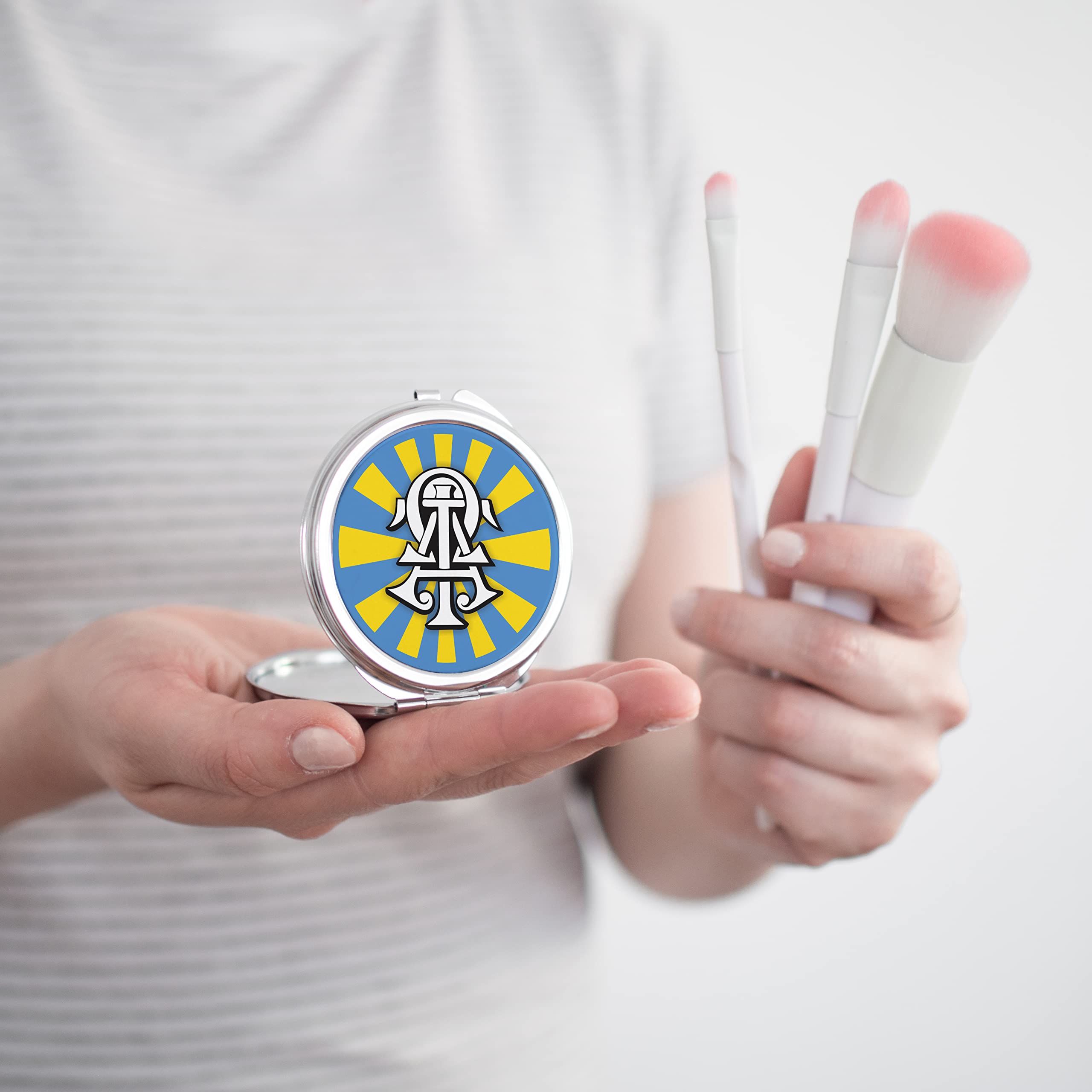 Alpha Tau Omega Fraternity Compact Mirror - Double-Sided Portable Makeup Mirror with Cosmetic Pocket, Round Design for Travel & Touch-Ups | Perfect for College Students, Sorority Sisters & On-the-Go Beauty