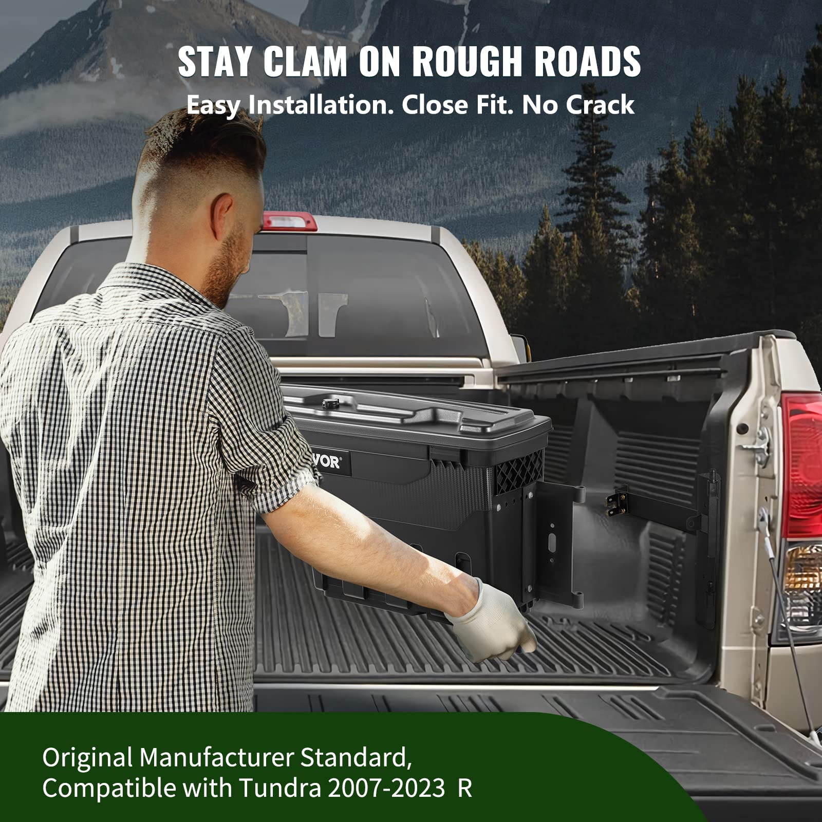 VEVOR 6.6 Gal Lockable Truck Bed Storage Box - Waterproof ABS Wheel Well Tool Box with Password Padlock | Compatible with Toyota Tundra 2007-2021 | Passenger Side Black | Perfect for Truck Accessories & Outdoor Gear Storage
