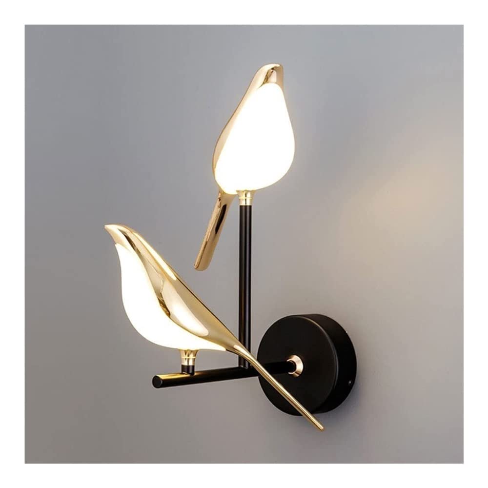 QYOO Gold Metal Rotatable LED Wall Sconce - 2-Light Modern Bird Design Wall Lamp for Bedroom, Living Room, Hallway - Dimmable Ambient Lighting for Home Decor & Night Reading
