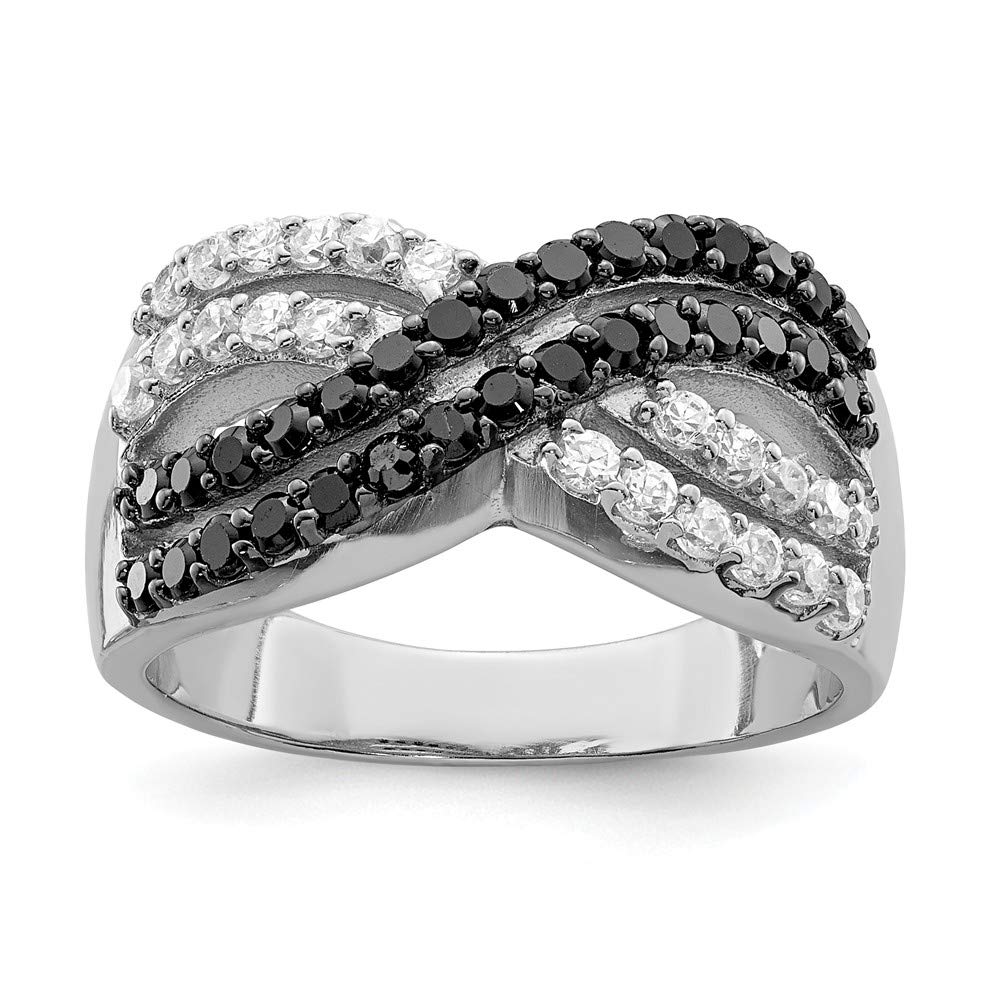 Sonia Jewels 925 Sterling Silver Black & Clear Cubic Zirconia Wedding Ring Band for Women - 3mm Wide Elegant CZ X Bridal Ring, Perfect for Engagement, Anniversary & Special Occasions