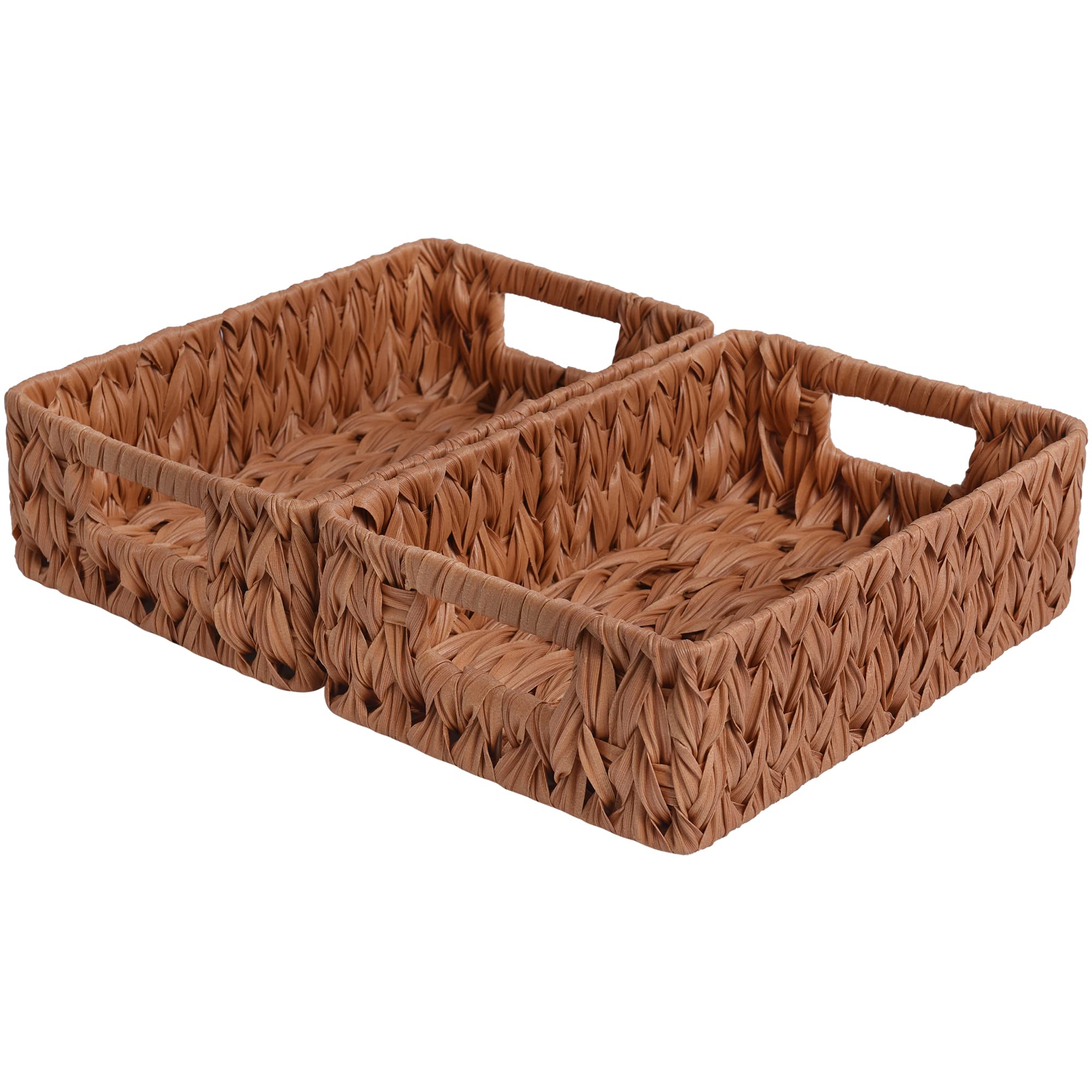 GRANNY SAYS Small Wicker Storage Basket Set of 2 - Waterproof Woven Organizing Baskets for Shelves, Kitchen, Bathroom | Perfect for Food, Tableware & Home Organization (Caramel Orange)