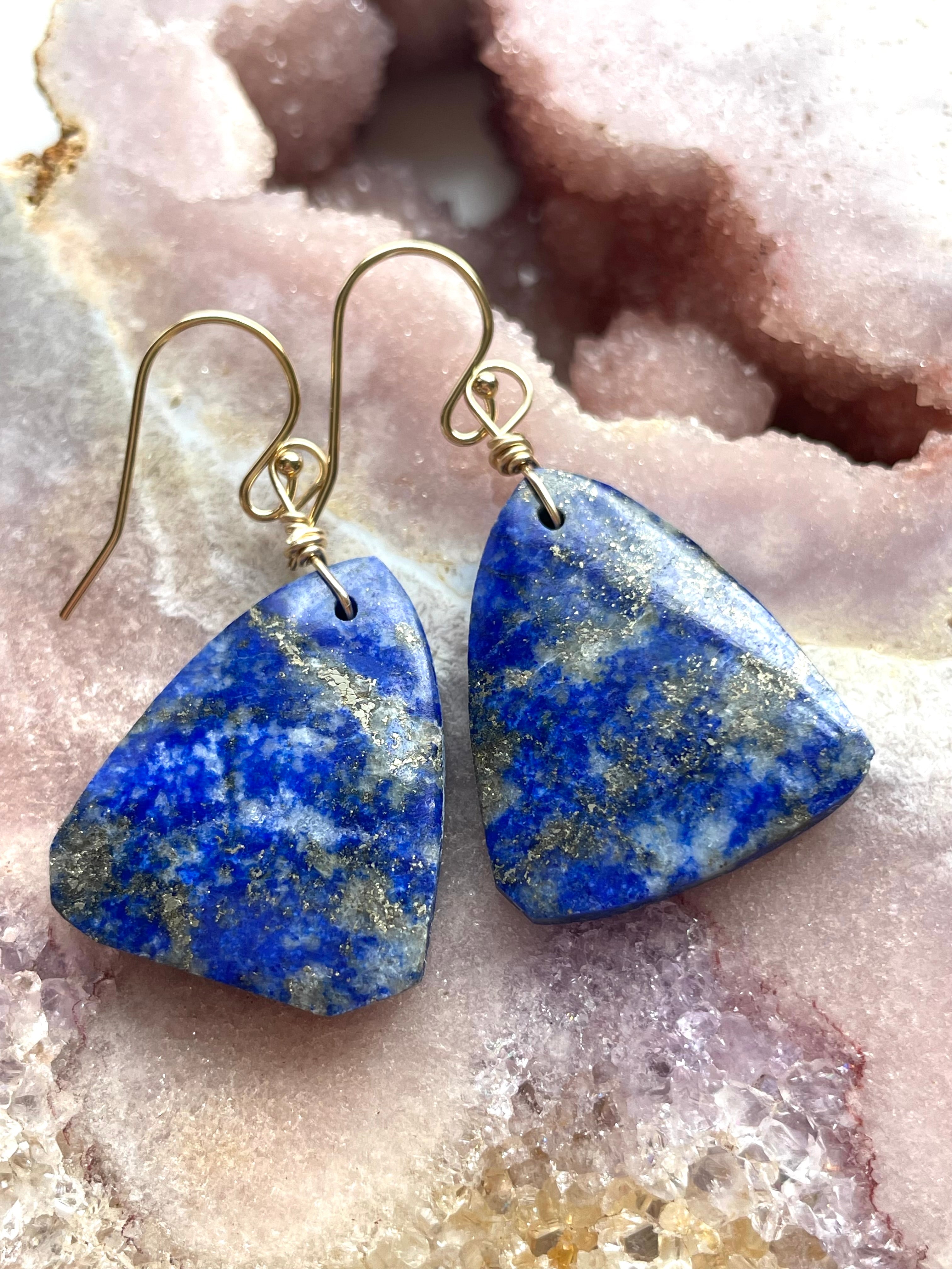 Lapis Lazuli Statement Earrings - 14K Gold Filled Dangle Earrings for Women, Handmade Boho Chic Jewelry | Perfect for Weddings, Parties & Special Occasions