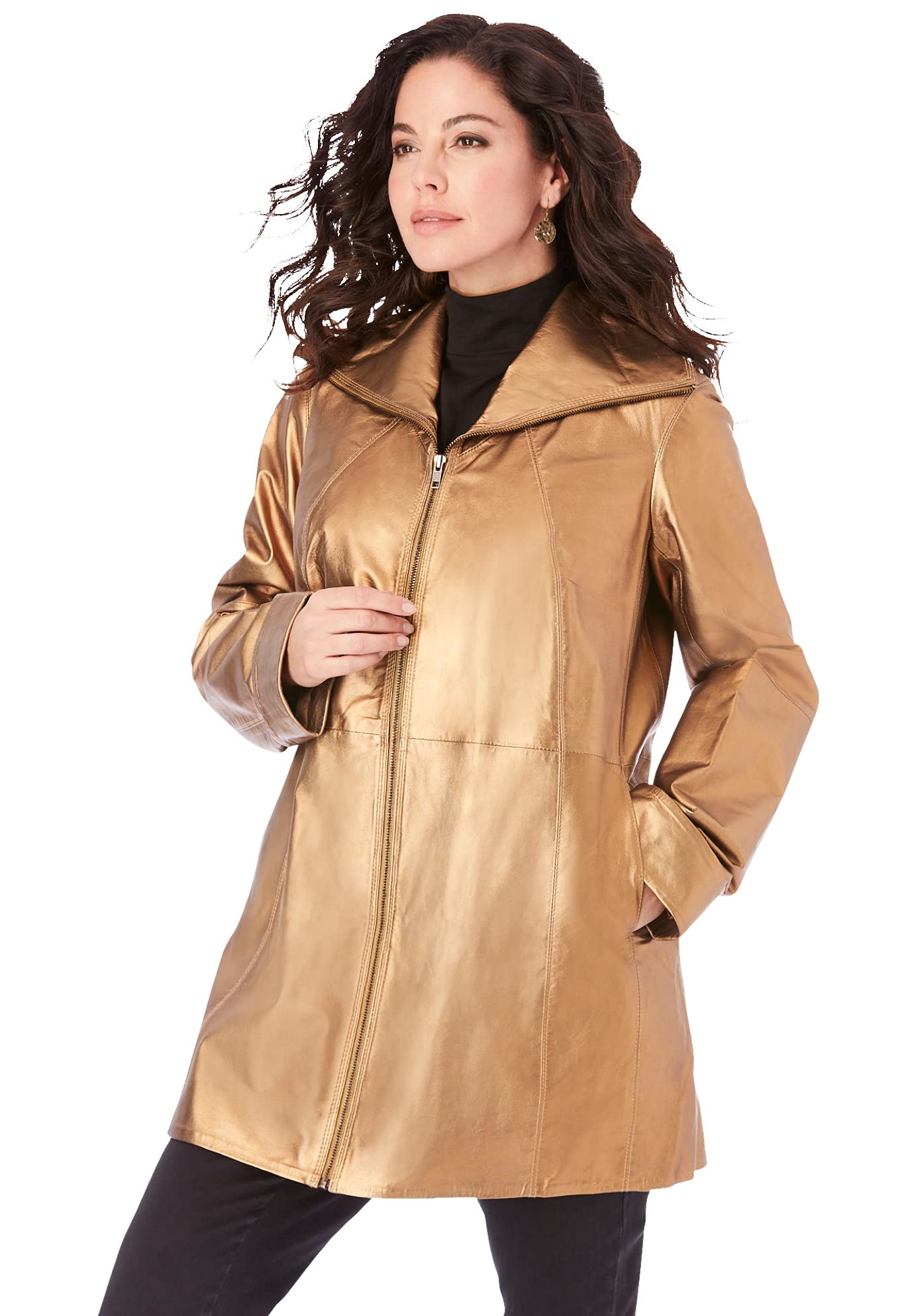 Roaman's Women's Plus Size A-Line Leather Jacket - Stylish Faux Leather Motorcycle Coat for Curvy Women | Perfect for Casual Outings, Date Nights & Fall Fashion