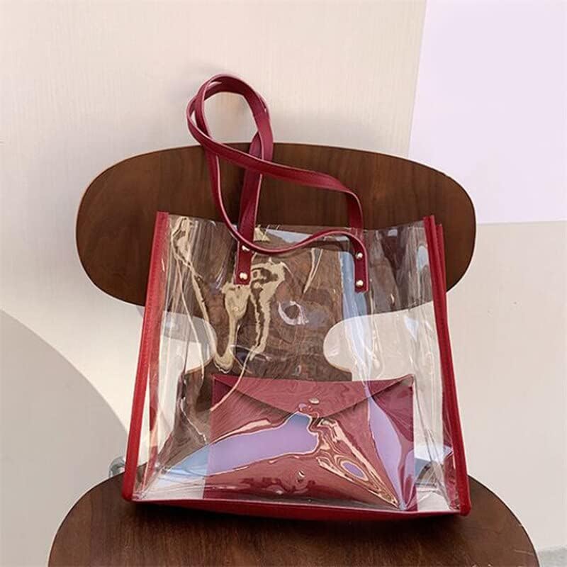 Stadium Approved Clear PVC Tote Bag for Women - Waterproof Beach & Concert Purse with Pockets (Red) | Perfect for Sports Events, Beach Trips & Music Festivals