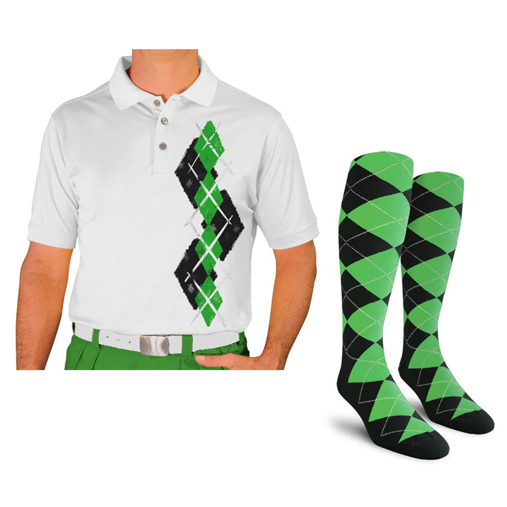 Men's Dry Fit Short Sleeve Graphic Golf Polo Shirt with Socks - Argyle Paradise Design (AA-ZZ) | Moisture Wicking Performance Shirt for Golf, Tennis & Casual Wear