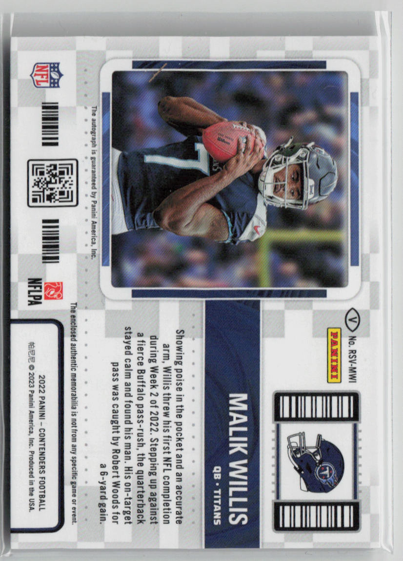 2022 Panini Contenders Malik Willis Rookie Patch Auto #219 Football Trading Card - Perfect for NFL Collectors, Sports Memorabilia Enthusiasts & Investment Collectibles
