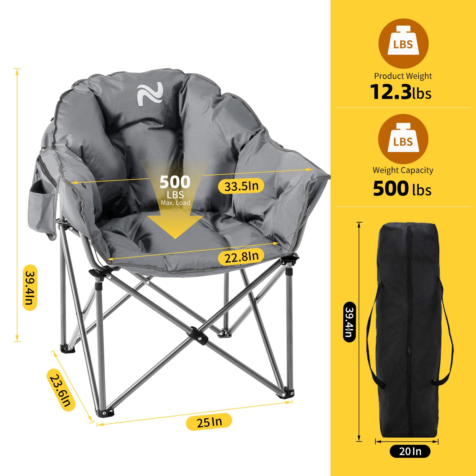 NAIZEA Oversized Heated Camping Chair - Portable Folding Lounge Chair with 3 Adjustable Heat Levels for Outdoor, Patio, Lawn, Sports & Moon Saucer Relaxation - Perfect for Camping, Backyard, Beach & Picnic Use