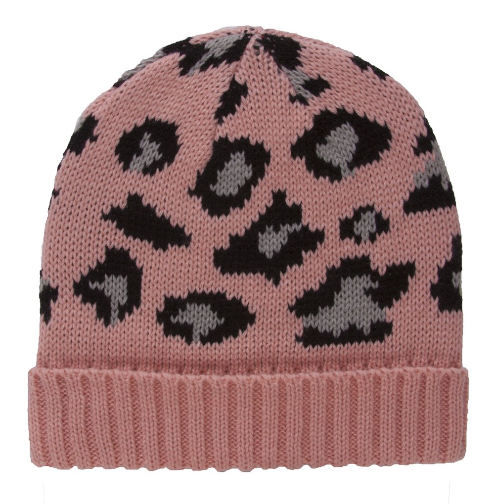 Top Headwear Snow Leopard Print Pink Cuffed Beanie - Warm Winter Hat for Women & Girls - Perfect for Skiing, Snowboarding & Outdoor Activities