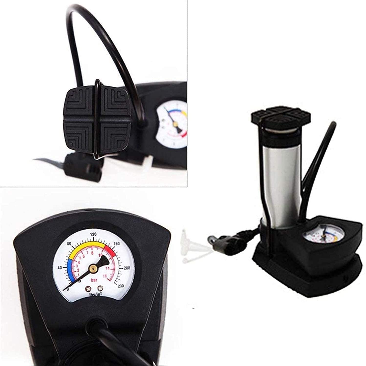 Portable Mini Bike Pump with Pressure Gauge - Compact Foot Air Pump for Bicycle, Motorcycle, Basketball, Football & Balloons - Ideal for Road Bikes, Mountain Bikes & Inflatable Sports Equipment (Red) - Perfect for Cycling Trips, Camping & Emergency Tire Inflation