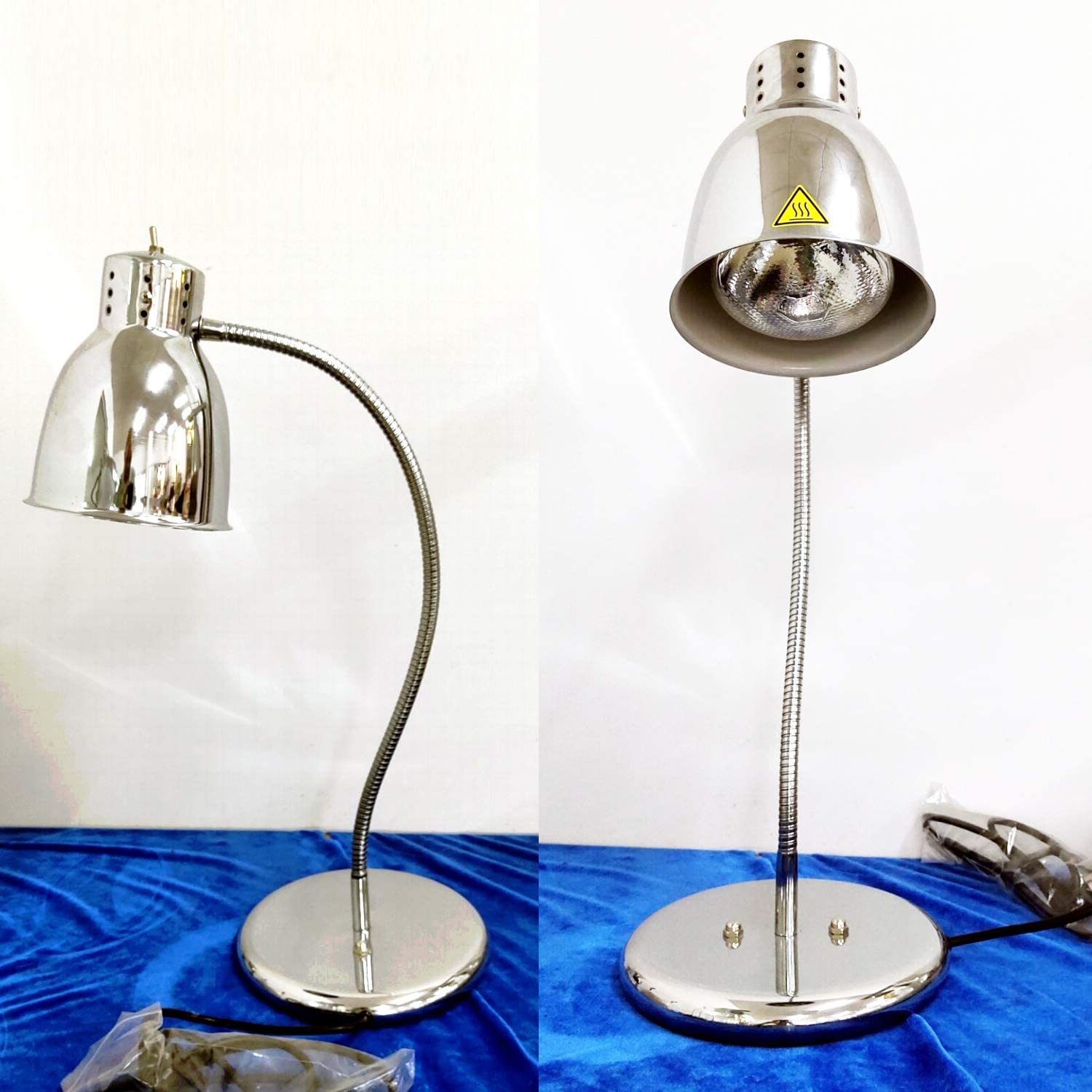 Commercial Food Heat Lamp with Bulb - 300W Stainless Steel Warming Light for Buffet, Catering, Restaurants & Parties - Keeps Fried Chicken, Pizza & BBQ Hot (Silver, Single Head) - Perfect for Food Displays, Events & Outdoor Dining