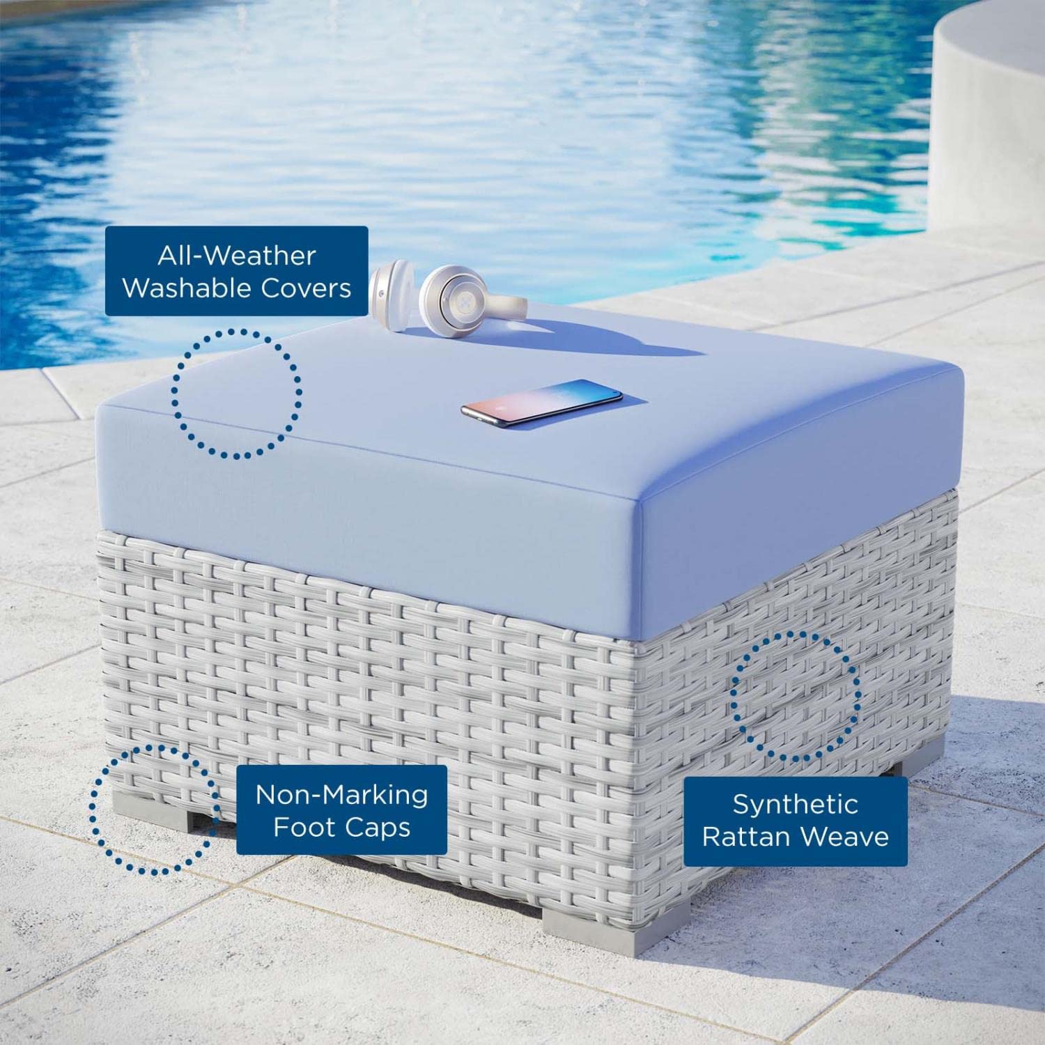 Modway EEI-4301-LGR-LBU Light Gray & Light Blue Storage Ottoman - Modern Living Room Footrest with Hidden Compartment | Perfect for Small Spaces, Bedroom Decor & Extra Seating