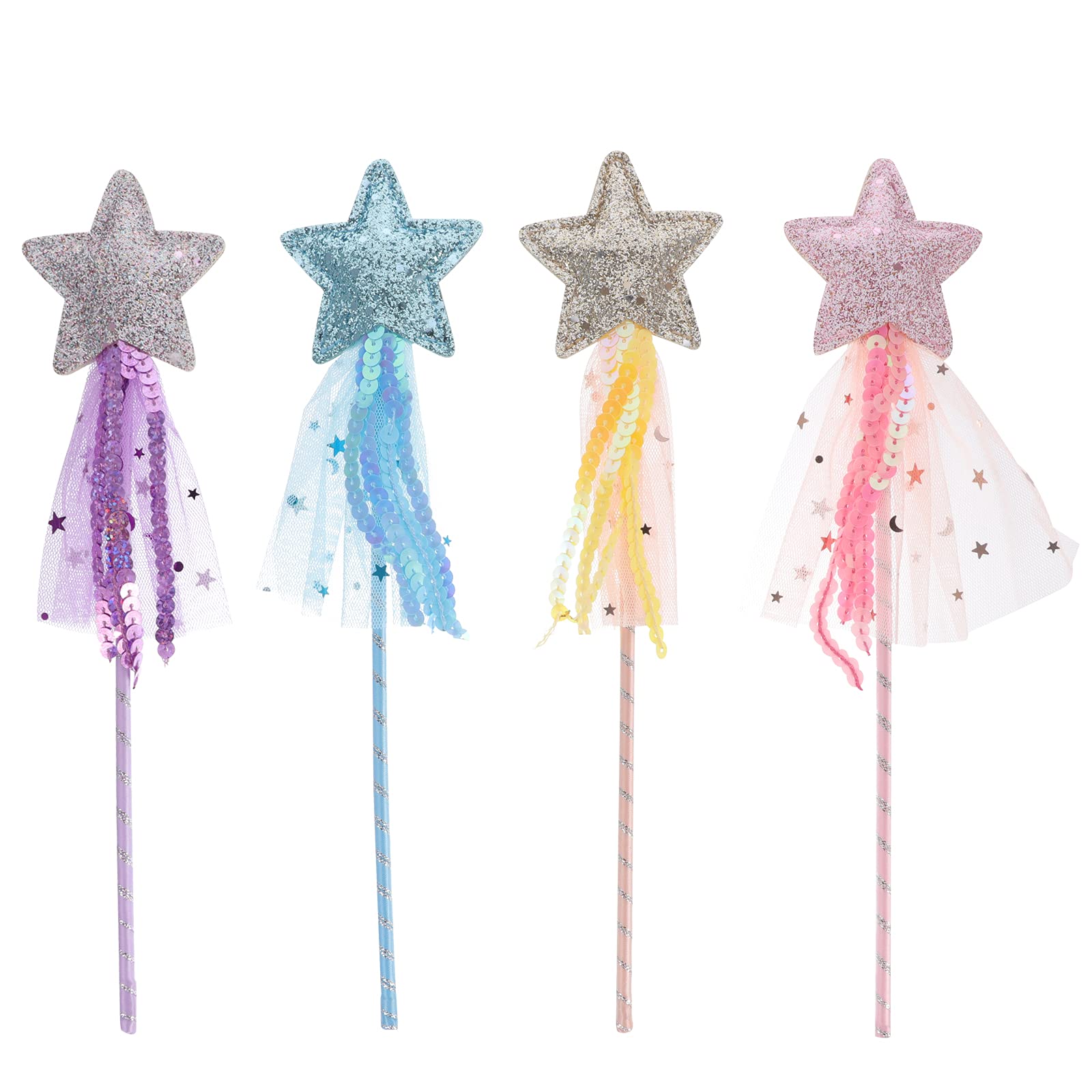 Amosfun 4 Pack Fairy Wands - Glow in The Dark Party Decorations, Photo Props & Costume Accessories for Halloween, Cosplay, Masquerade Balls & Birthday Parties - Perfect for Kids Dress Up, Themed Events & Magical Photo Shoots