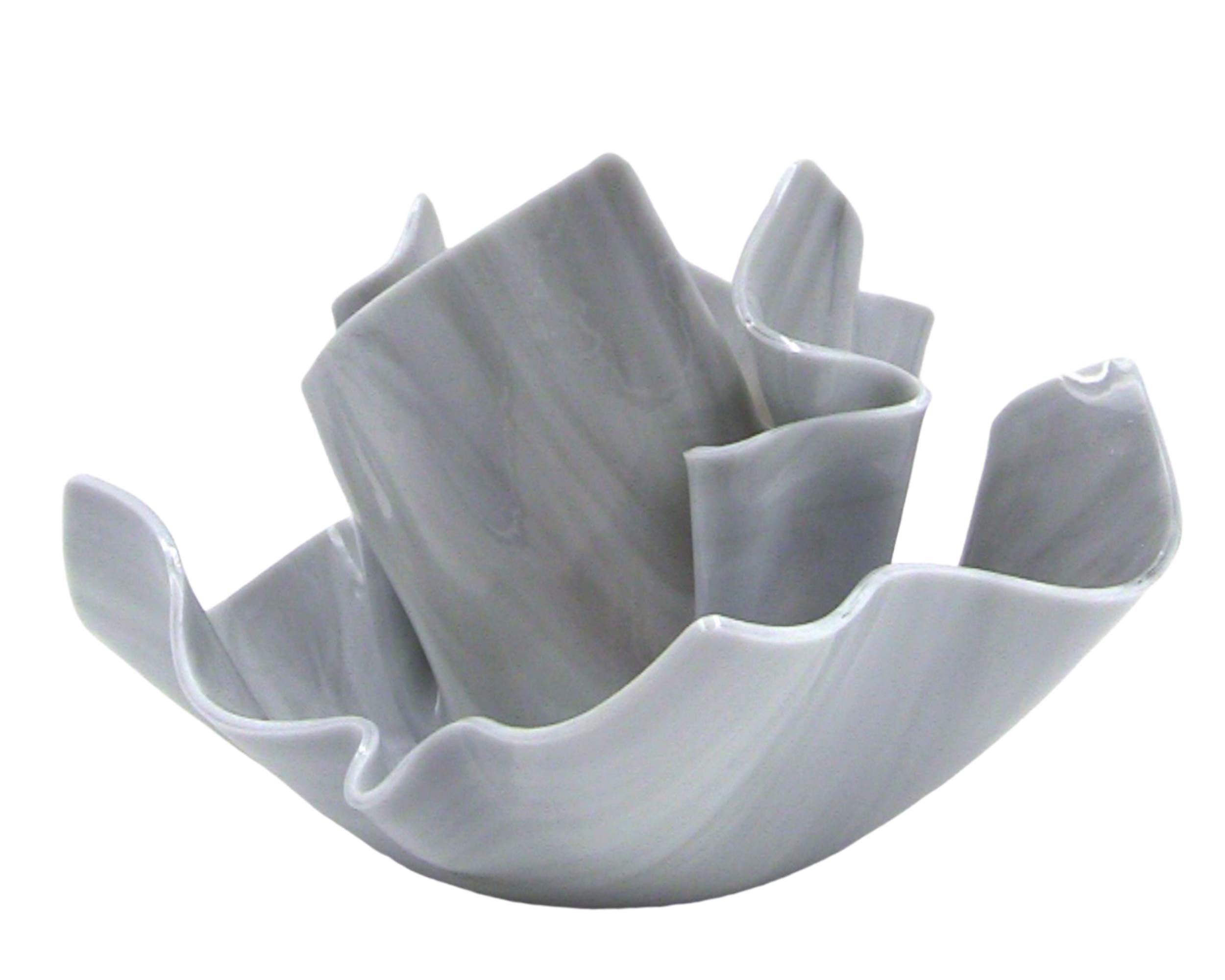 Elegant Gray White Opal Glass Vases & Dishes Set - Home Decor Centerpiece for Wedding, Dining Table, and Living Room Decor