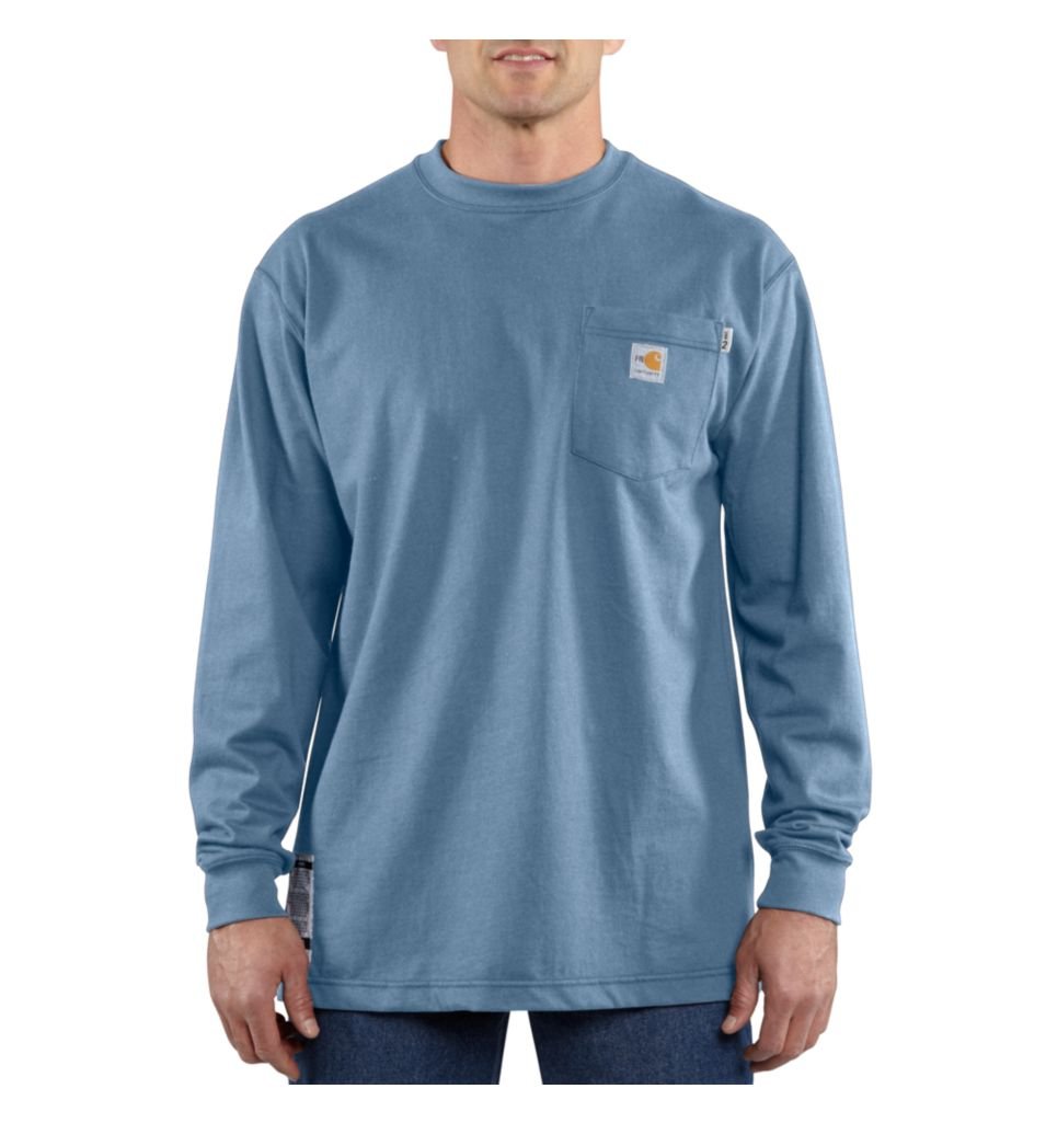 Carhartt Men's Flame Resistant Force Cotton Long Sleeve T-Shirt (Big & Tall) - Medium Blue, XX-Large Tall US - Durable Workwear for Construction, Oilfield & Industrial Safety Jobs