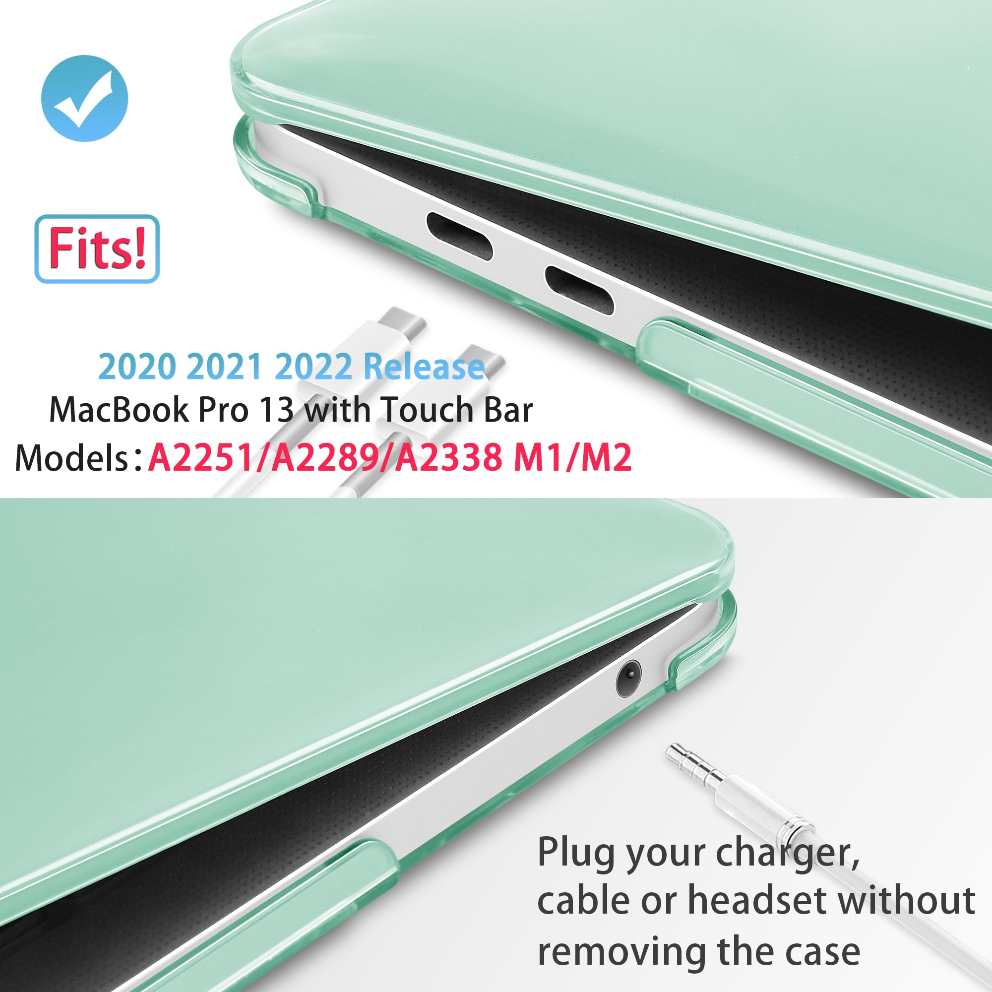Mektron Clear Hard Shell Case for MacBook Pro 13 inch (2020-2022 Models A2338 M2/M1 A2289 A2251) - Light Green Protective Cover with Touch Bar & Touch ID Compatibility | Perfect for Work, Travel & School Use