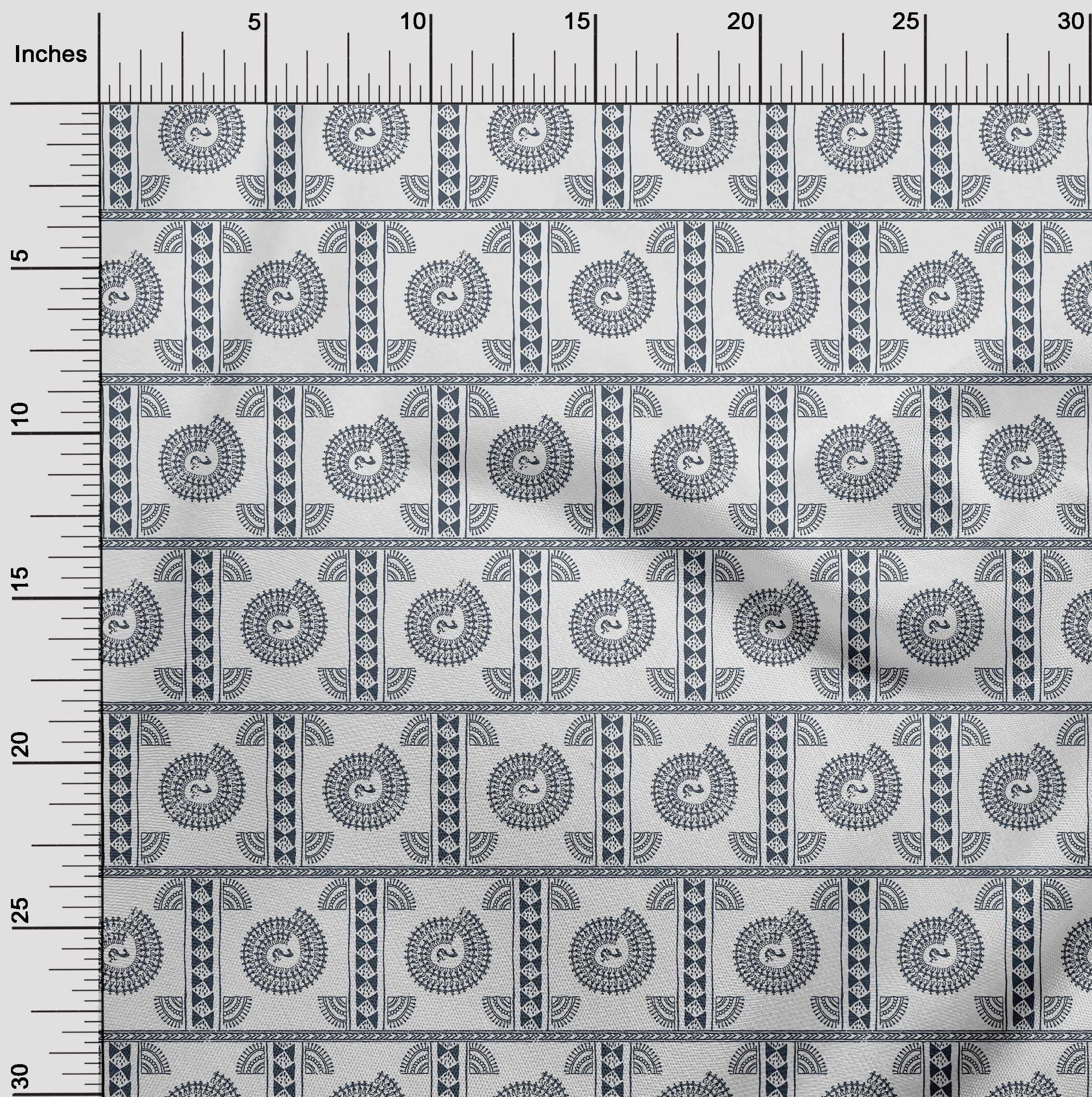 oneOone Polyester Spandex Gray Asian Floral Print Fabric by The Yard - 56 Inch Wide Dress Material for DIY Clothing, Home Decor & Craft Projects