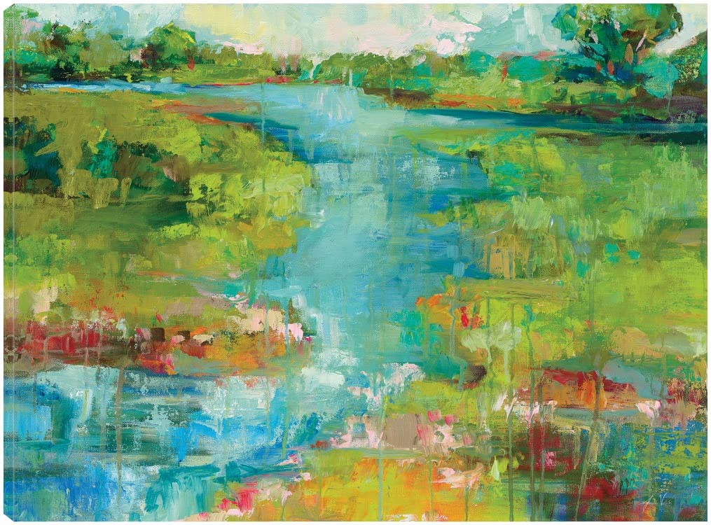 Spring Marsh Fine Art Canvas Wall Decor by Jeanette Vertentes - 43x32 Inch Ready to Hang Painting for Living Room, Bedroom, Office & More - Nature Inspired Home Decor Perfect for Coastal, Farmhouse or Modern Interiors