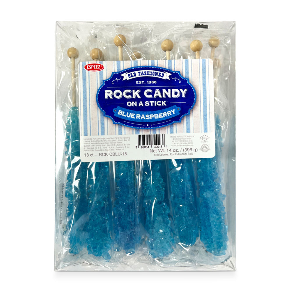 Espeez Old Fashioned Blue Raspberry Rock Candy - 18ct Box | Classic Hard Candy for Parties, Gifts & Dessert Toppings