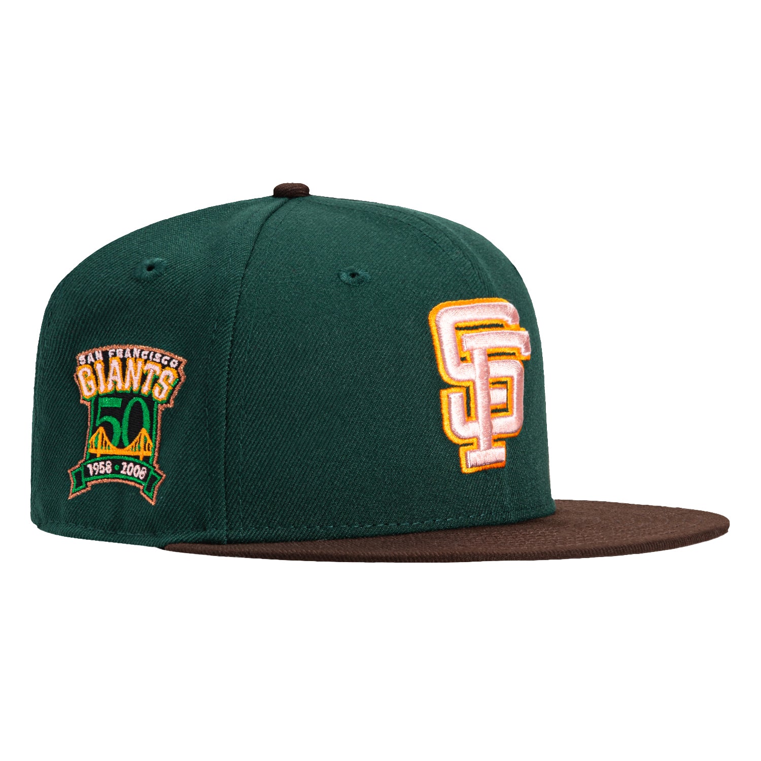 New Era 59Fifty San Francisco Giants 50th Anniversary Patch Baseball Cap - Green, Brown & Light Orange - Perfect for MLB Games, Sports Events & Streetwear Fashion