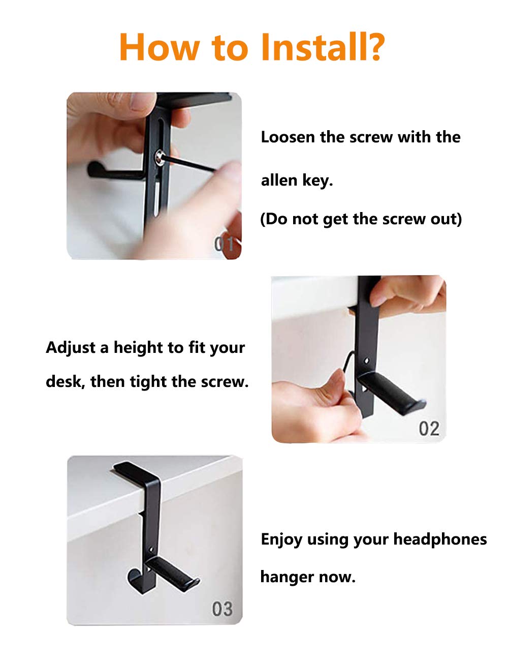 Adjustable Universal Headphone Stand Holder - Desk & Shelf Mount Hanger Hook for Gaming Headsets, Earphones, PC Accessories - Durable Black Display Bracket for Home, Office & Gaming Setup