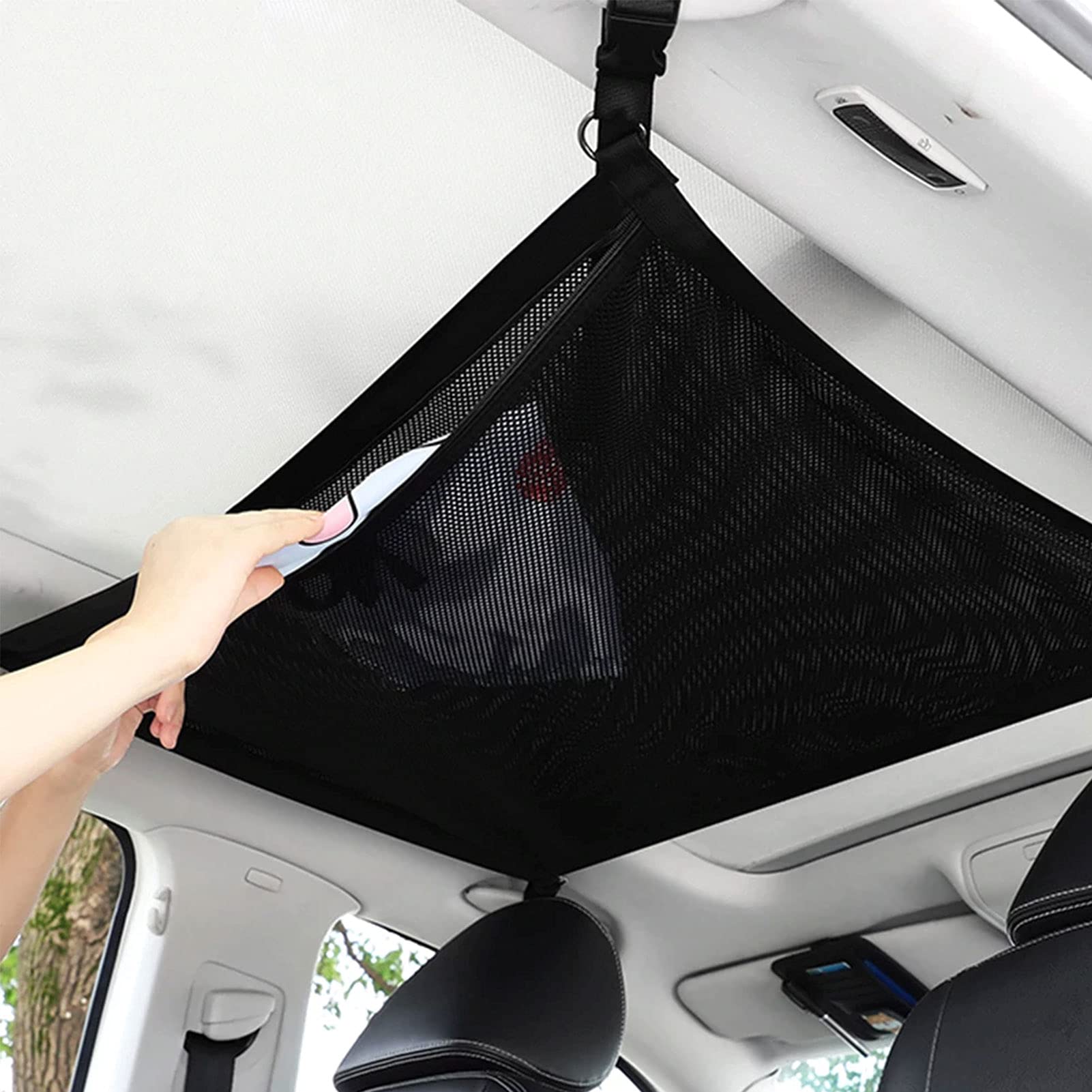 Byredio Adjustable Car Ceiling Cargo Net - Double Zipper Roof Organizer with Double-Layer Mesh, Universal Fit for Car, SUV, MPV, Truck - Perfect for Road Trips, Camping, and Outdoor Adventures