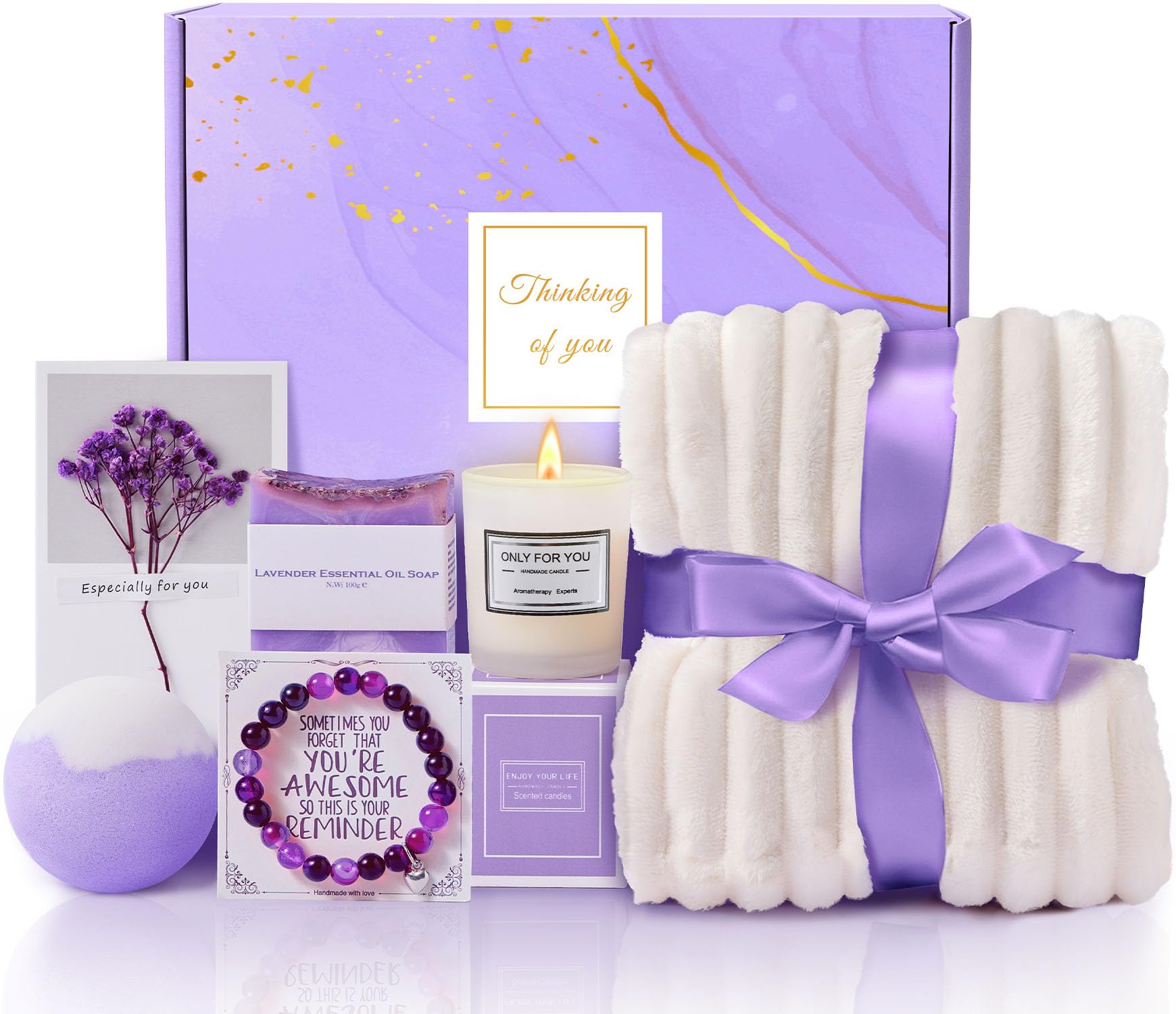 Relaxing Lavender Spa Gift Basket for Women - Self Care, Birthday, Valentine's, Mother's Day, Christmas Gifts for Mom, Wife, Girlfriend, Best Friend - Perfect for Home Spa Nights, Get Well Soon, and Stress Relief
