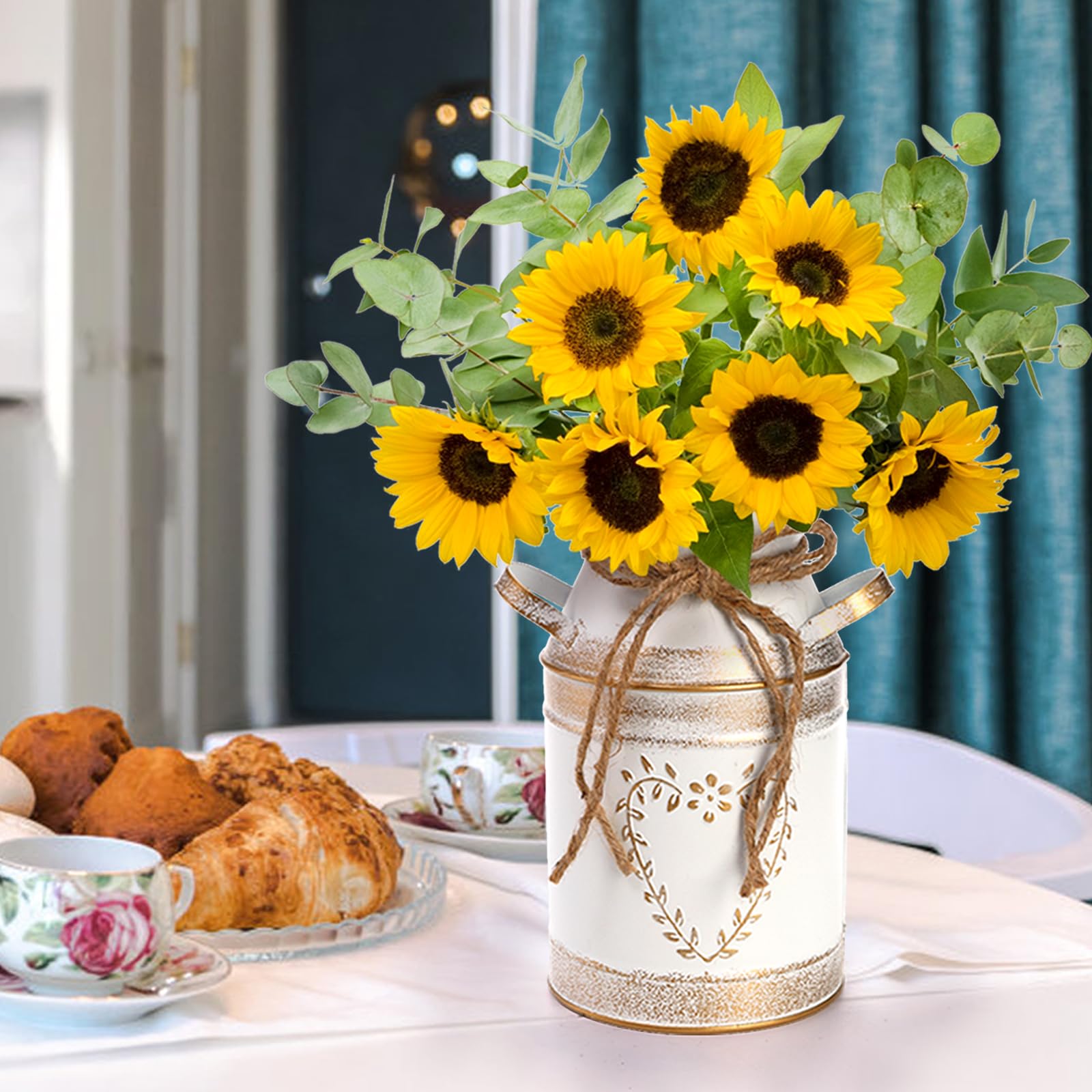 Hacaroa 2 Pack Galvanized Metal Milk Can Vase - 7.5 Inch/19 cm Rustic Farmhouse Decor with Handle, Shabby Chic Flower Vase & Mini Pitcher for Home, Living Room, Kitchen, Wedding Centerpiece, Garden Decor