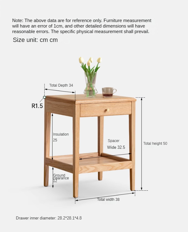 Solid Oak & Black Walnut Wood Nightstand - Modern Bedside Table with Drawer - Perfect for Bedroom, Living Room, or Office Use