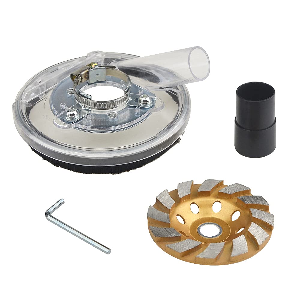 XINGYHENG 4 Inch Adjustable Angle Grinder Dust Shroud Kit with Diamond Grinding Cup Wheel for Concrete - 100-150mm Dry Grinding Dust Cover for Construction, Renovation & DIY Projects