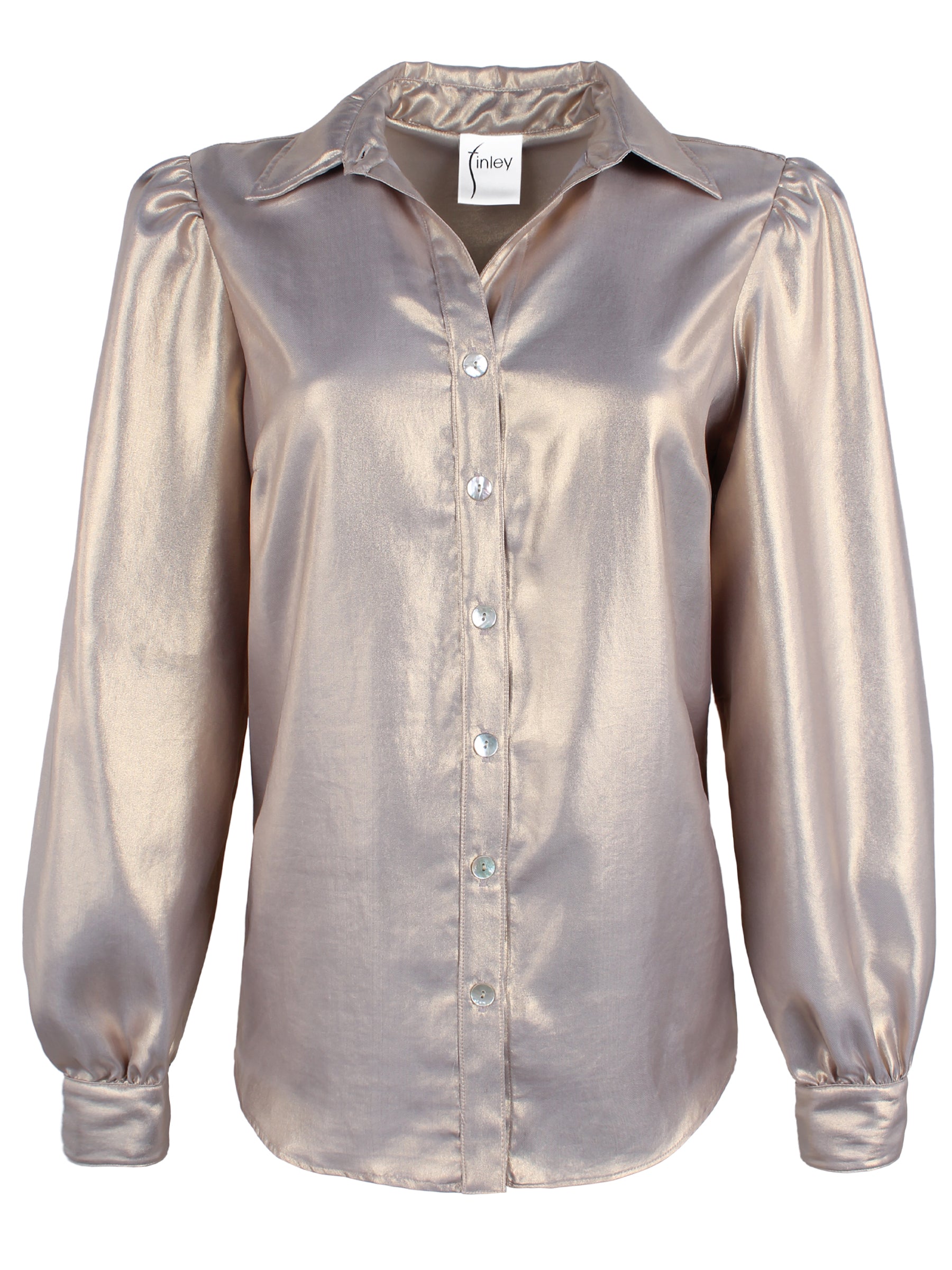 Collette Women's Long Sleeve Blouse - Matte Gold Button Up Shirt for Office, Date Night & Casual Wear